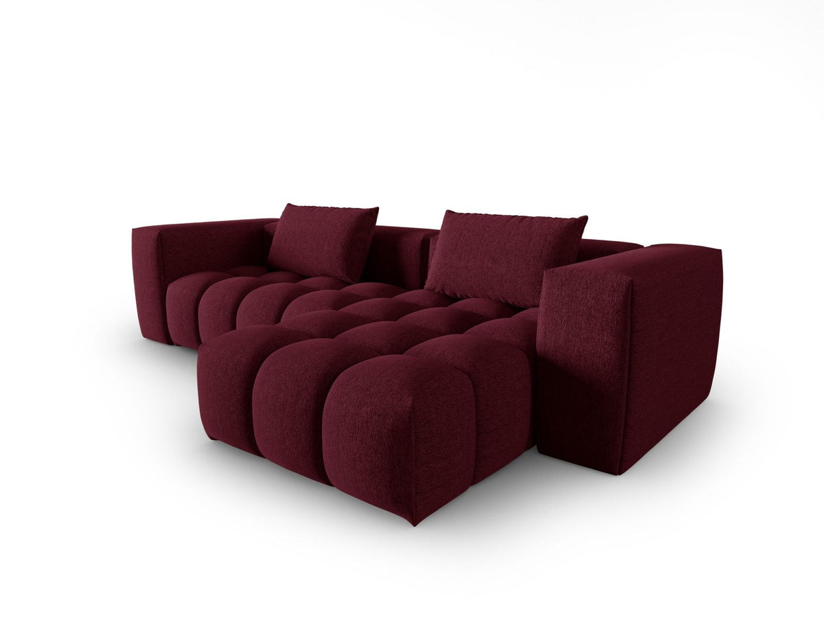 Modulares Ecksofa Verona rechts mit 3 Sitzplätzen, bezogen mit beigem Sorella-Strukturstoff, schwarze Kunststoffbeine, Massivholzrahmen sichtbar