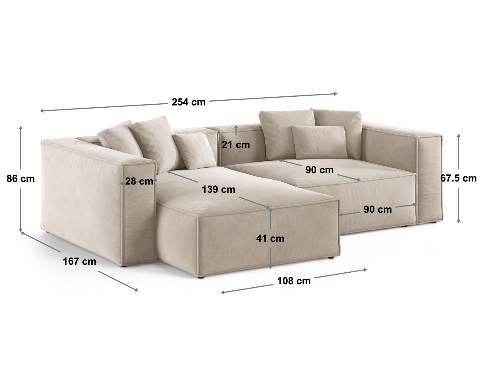 Gemütliches 3-Sitzer Ecksofa Aveiro in edlem Dunkelbeige, perfekt für stilvolle Wohnzimmer, angeboten von Cosmopolitan Design.