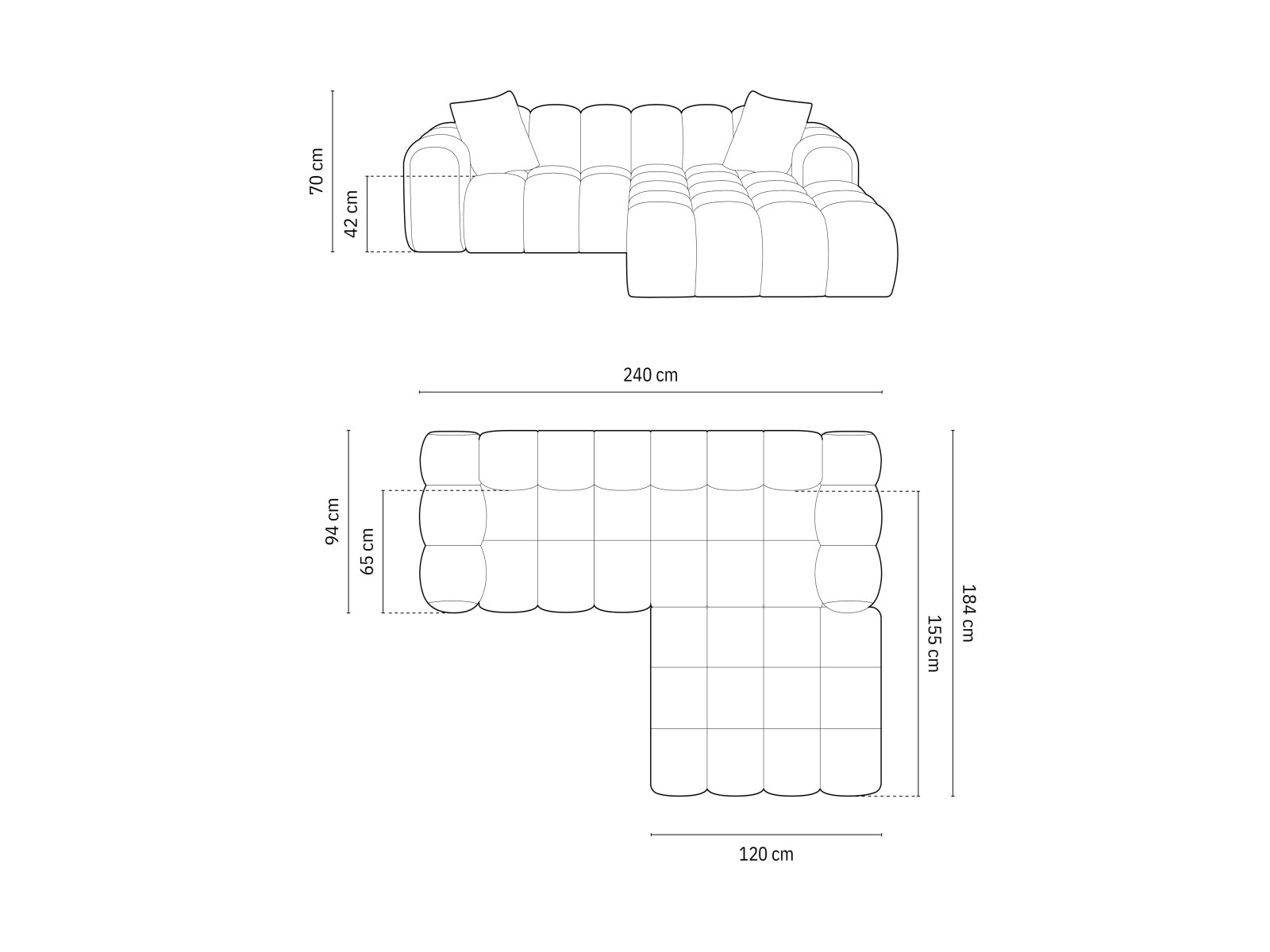 Modernes 3-Sitzer Ecksofa Treno in sanftem Grau, perfekt für gemütliche Wohnzimmer, angeboten von Cosmopolitan Design.