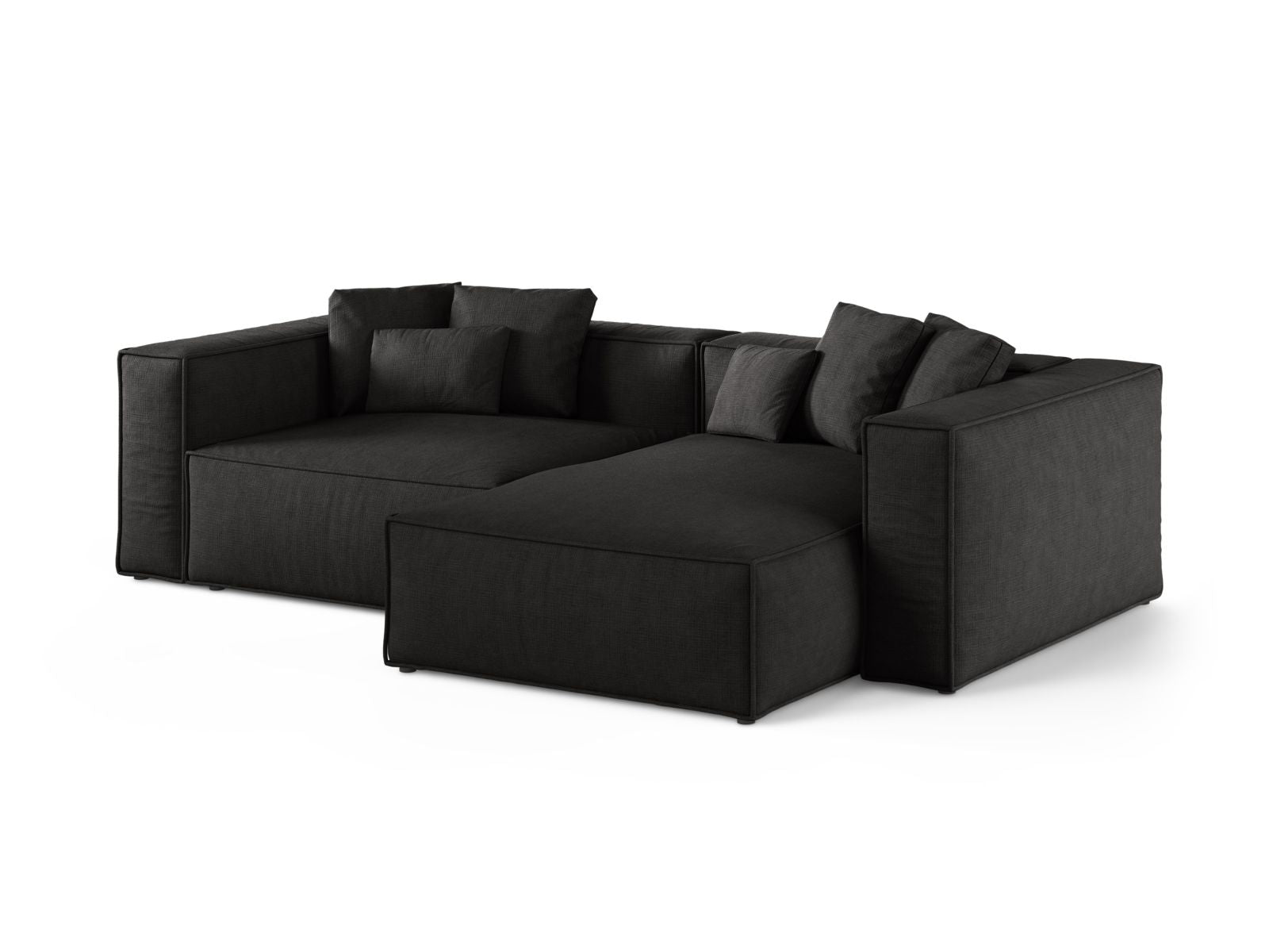 Elegantes 3-Sitzer Ecksofa Aveiro in stilvollem Schwarz, ideal für moderne Wohnräume, präsentiert von Cosmopolitan Design.
