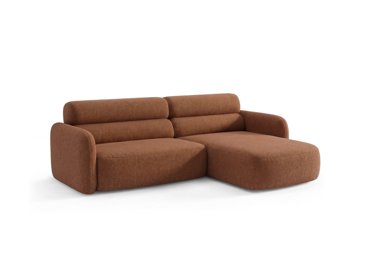 Ecksofa Malmo mit Récamière, bezogen in Chenille-Stoff Scott, auf schwarzen Beinen