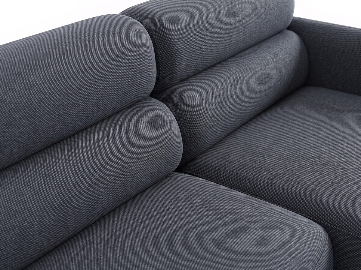 Ecksofa Malmo mit Récamière, bezogen in Chenille-Stoff Scott, auf schwarzen Beinen