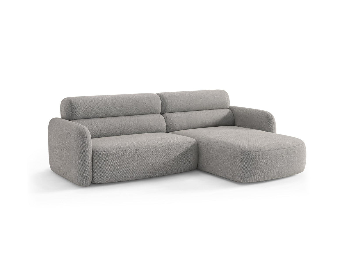 Ecksofa Malmo mit Récamière, bezogen in Chenille-Stoff Scott, auf schwarzen Beinen