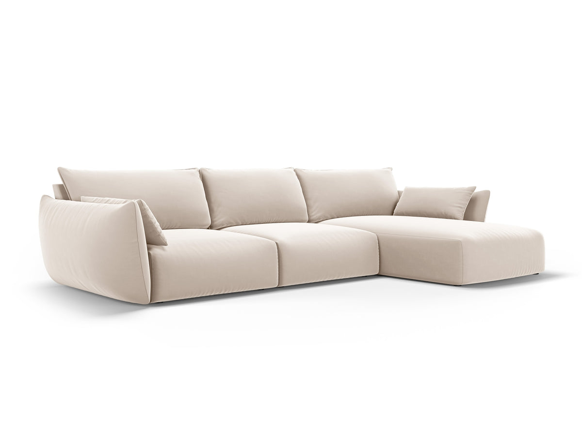 Ecksofa rechts Matera mit Stoffbezug, Récamière und schwarzen Kunststoffbeinen