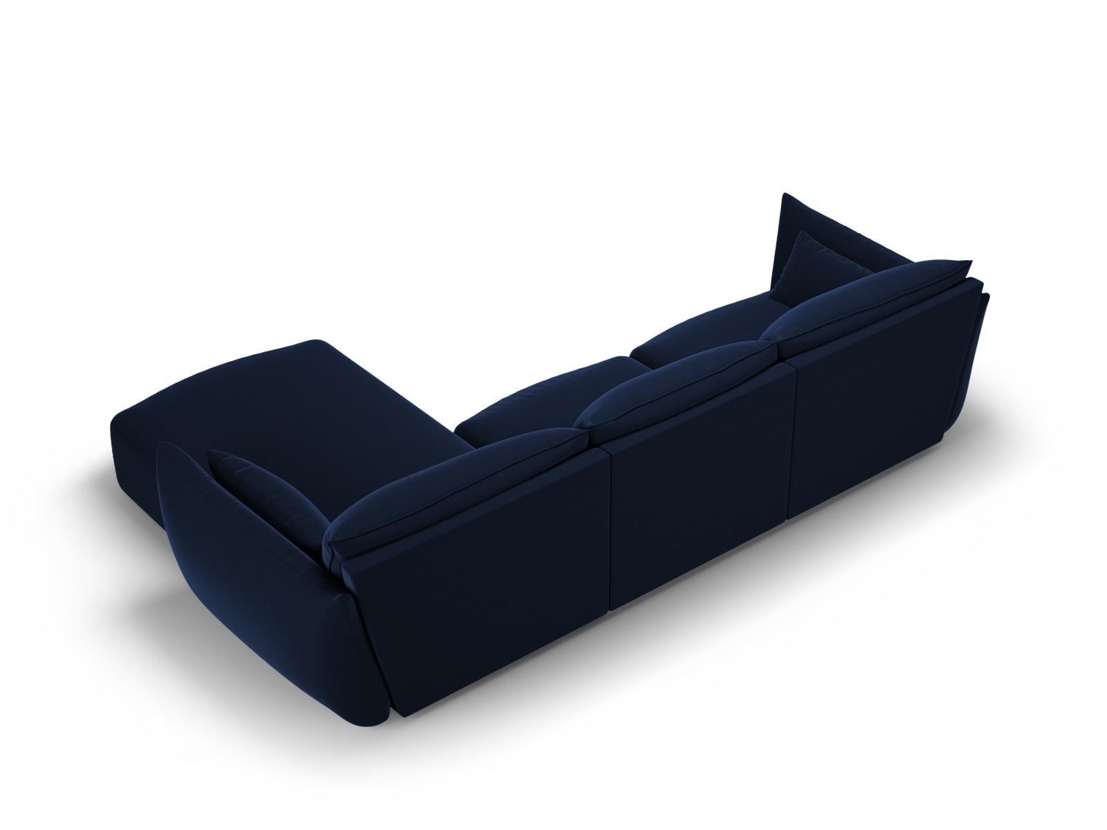 Elegantes 4-Sitzer Ecksofa rechts Matera in Royal Blue, ideal für stilvolle Wohnräume und entspannte Abende, von Cosmopolitan Design.