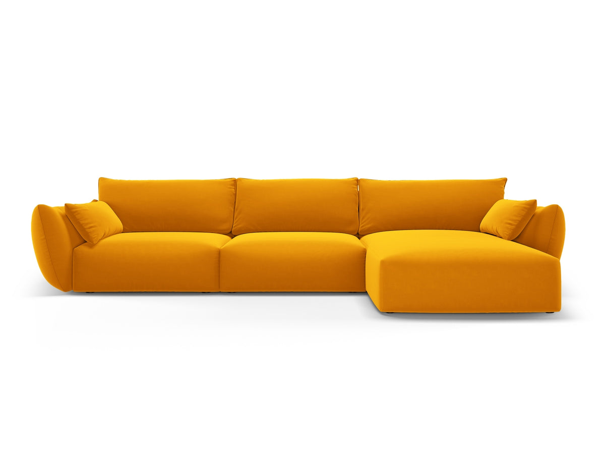 Ecksofa rechts Matera mit Stoffbezug, Récamière und schwarzen Kunststoffbeinen