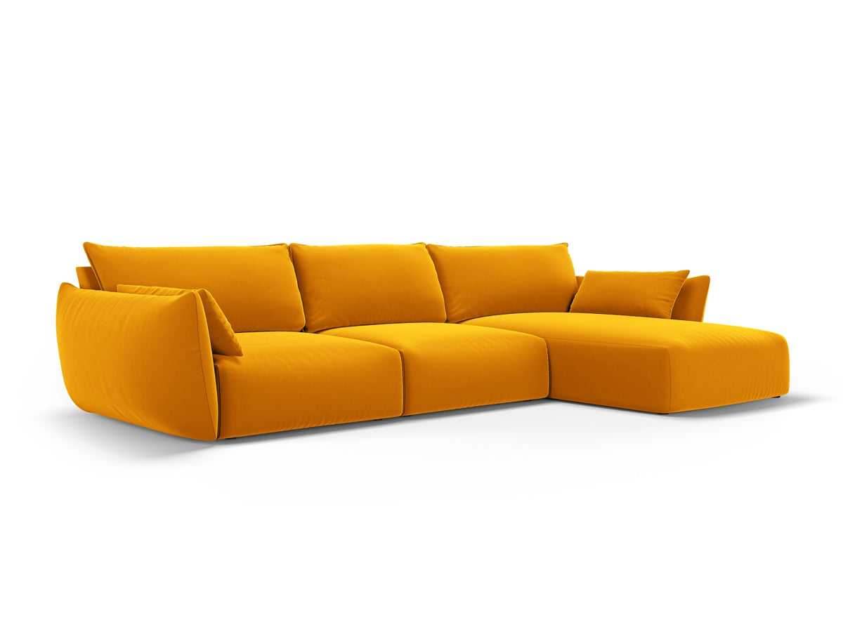 Ecksofa rechts Matera mit Stoffbezug, Récamière und schwarzen Kunststoffbeinen