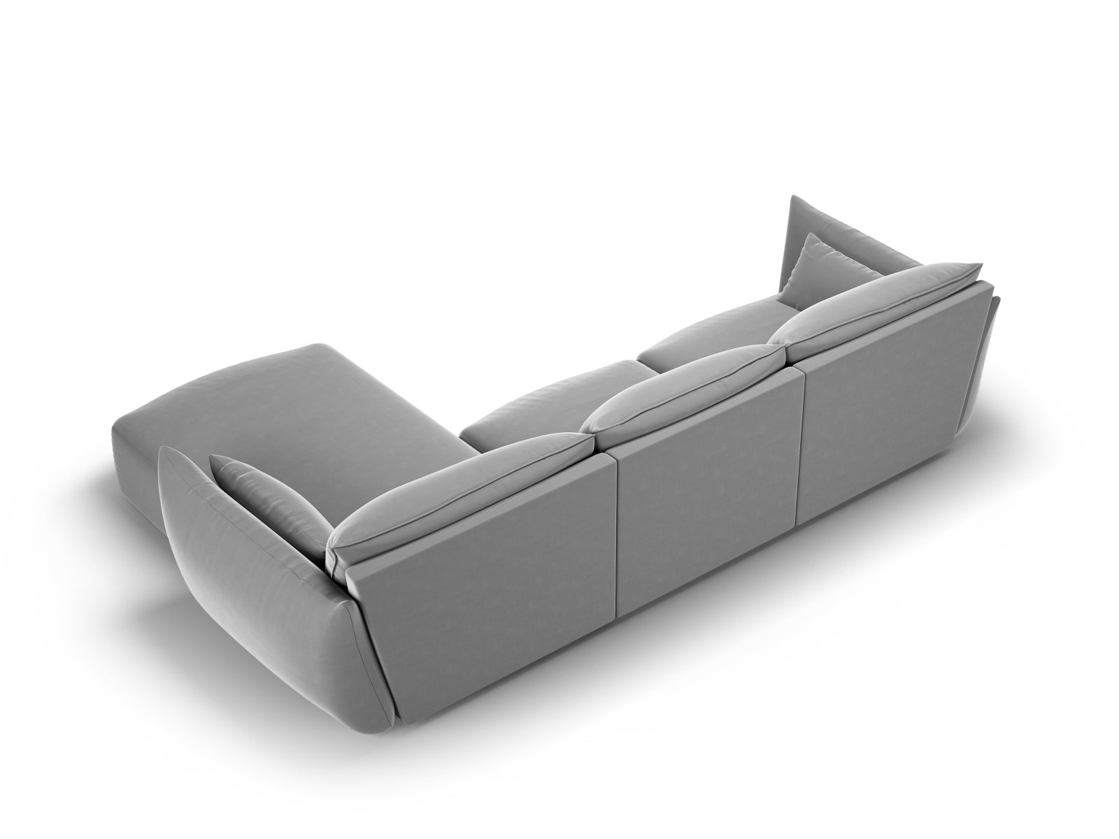 Elegantes 4-Sitzer Ecksofa rechts Matera in neutralem Grau, ideal für moderne Wohnräume, entworfen von Cosmopolitan Design.