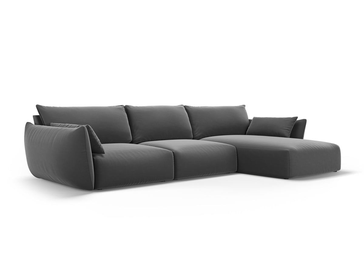 Ecksofa rechts Matera mit Stoffbezug, Récamière und schwarzen Kunststoffbeinen