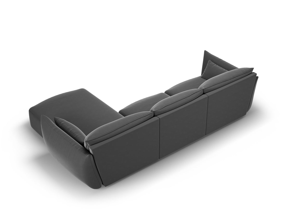 Ecksofa rechts Matera mit Stoffbezug, Récamière und schwarzen Kunststoffbeinen