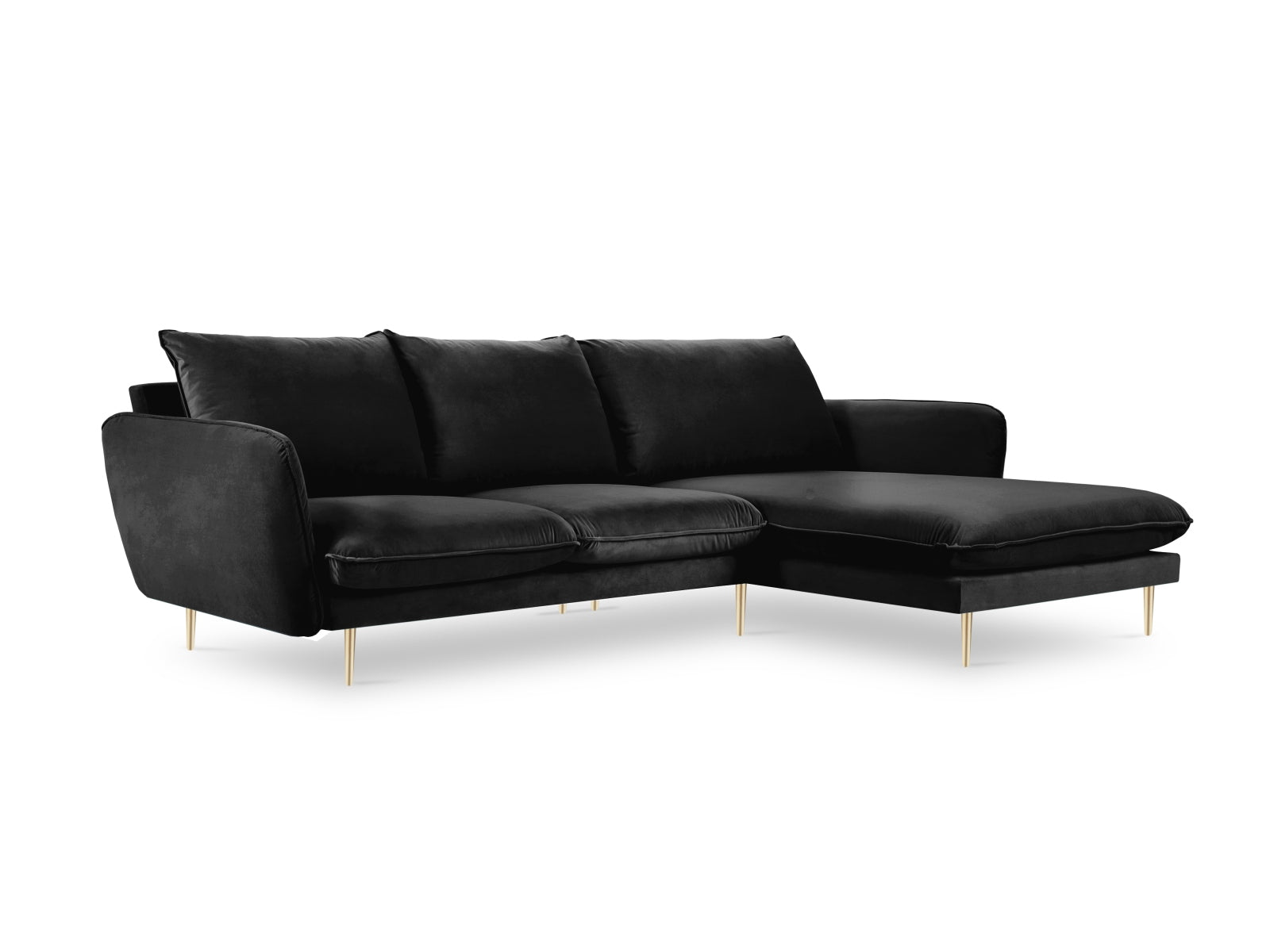 Vienna Velour Ecksofa rechts 5 Sitzer 170cm in Black/Gold präsentiert im Onlineshop von KAQTU Design AG. Ecksofa rechts ist von Cosmopolitan Design
