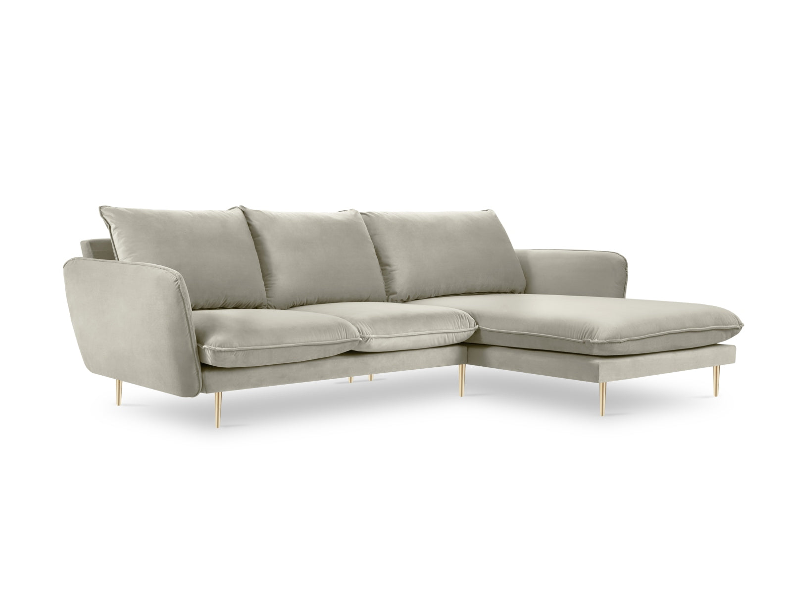 Vienna Velour Ecksofa rechts 5 Sitzer 170cm in Beige/Gold präsentiert im Onlineshop von KAQTU Design AG. Ecksofa rechts ist von Cosmopolitan Design