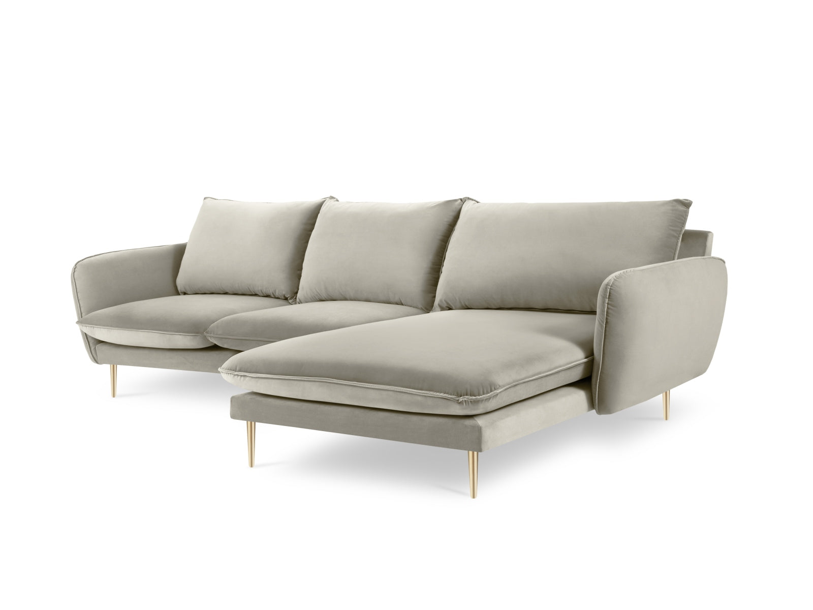 Stilvolles Vienna Velour Ecksofa rechts 5 Sitzer 170cm von Cosmopolitan Design. Luxuriöses Velour, großzügige Sitzfläche und vielseitige Farboptionen für Ihr Wohnzimmer.