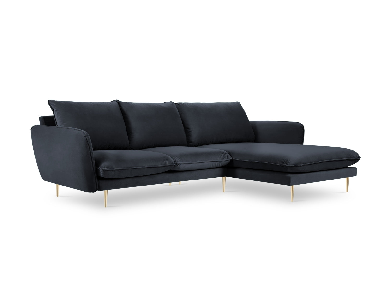 Vienna Velour Ecksofa rechts 5 Sitzer 170cm in Dark Blue/Gold präsentiert im Onlineshop von KAQTU Design AG. Ecksofa rechts ist von Cosmopolitan Design