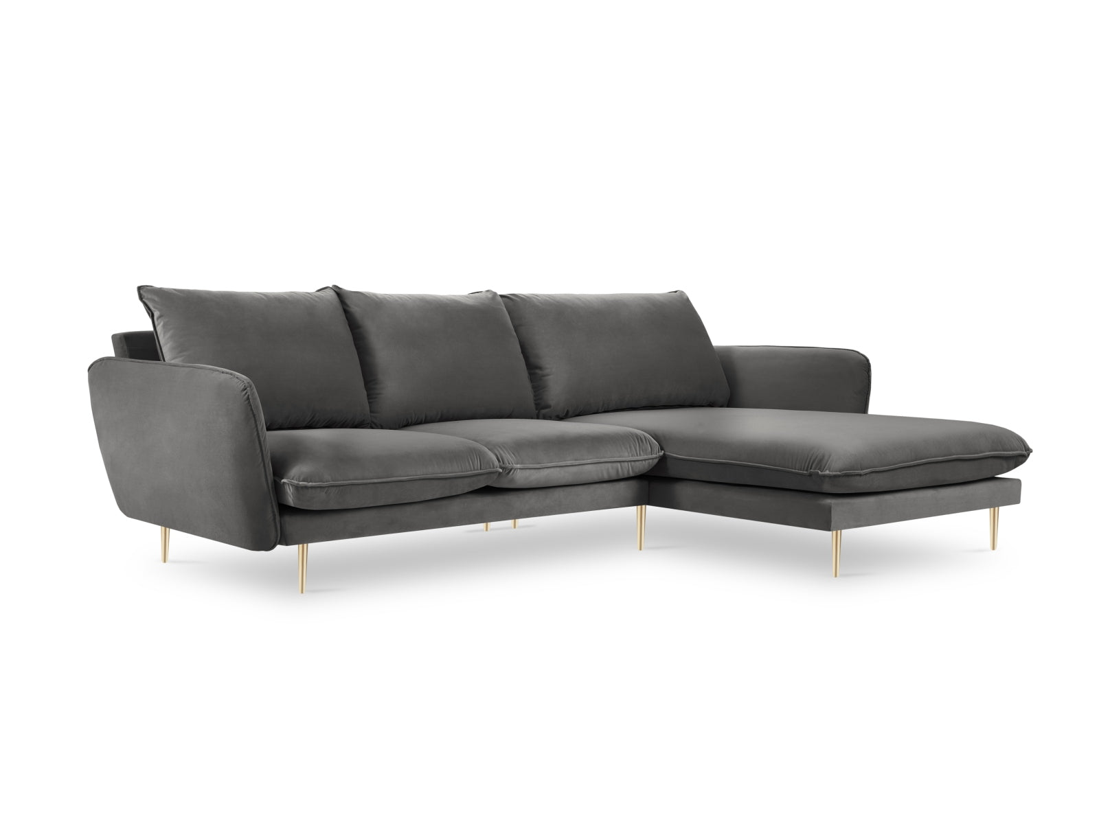 Vienna Velour Ecksofa rechts 5 Sitzer 170cm in Grey/Gold präsentiert im Onlineshop von KAQTU Design AG. Ecksofa rechts ist von Cosmopolitan Design