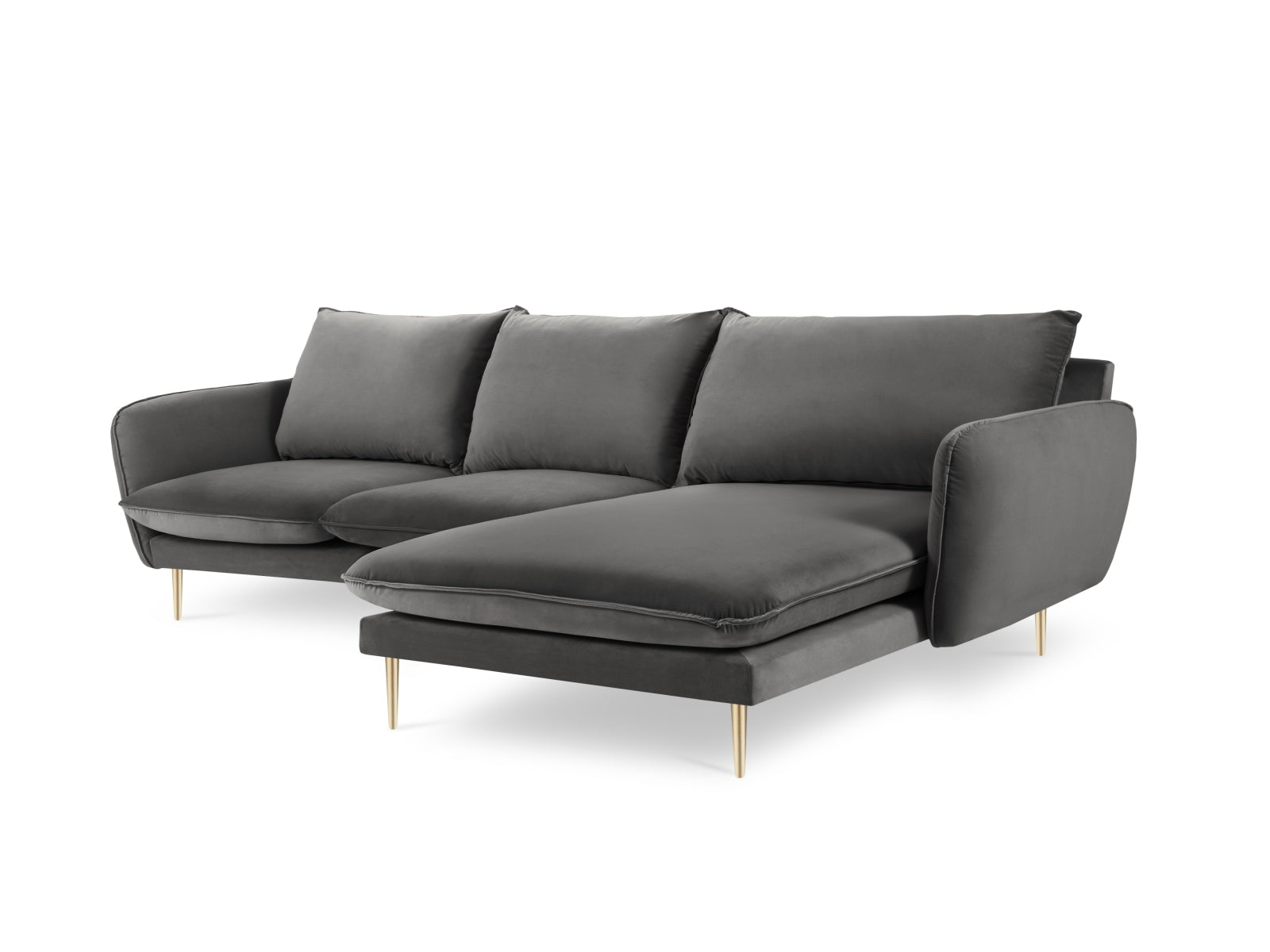 Stilvolles Vienna Velour Ecksofa rechts 5 Sitzer 170cm von Cosmopolitan Design. Luxuriöses Velour, großzügige Sitzfläche und vielseitige Farboptionen für Ihr Wohnzimmer.