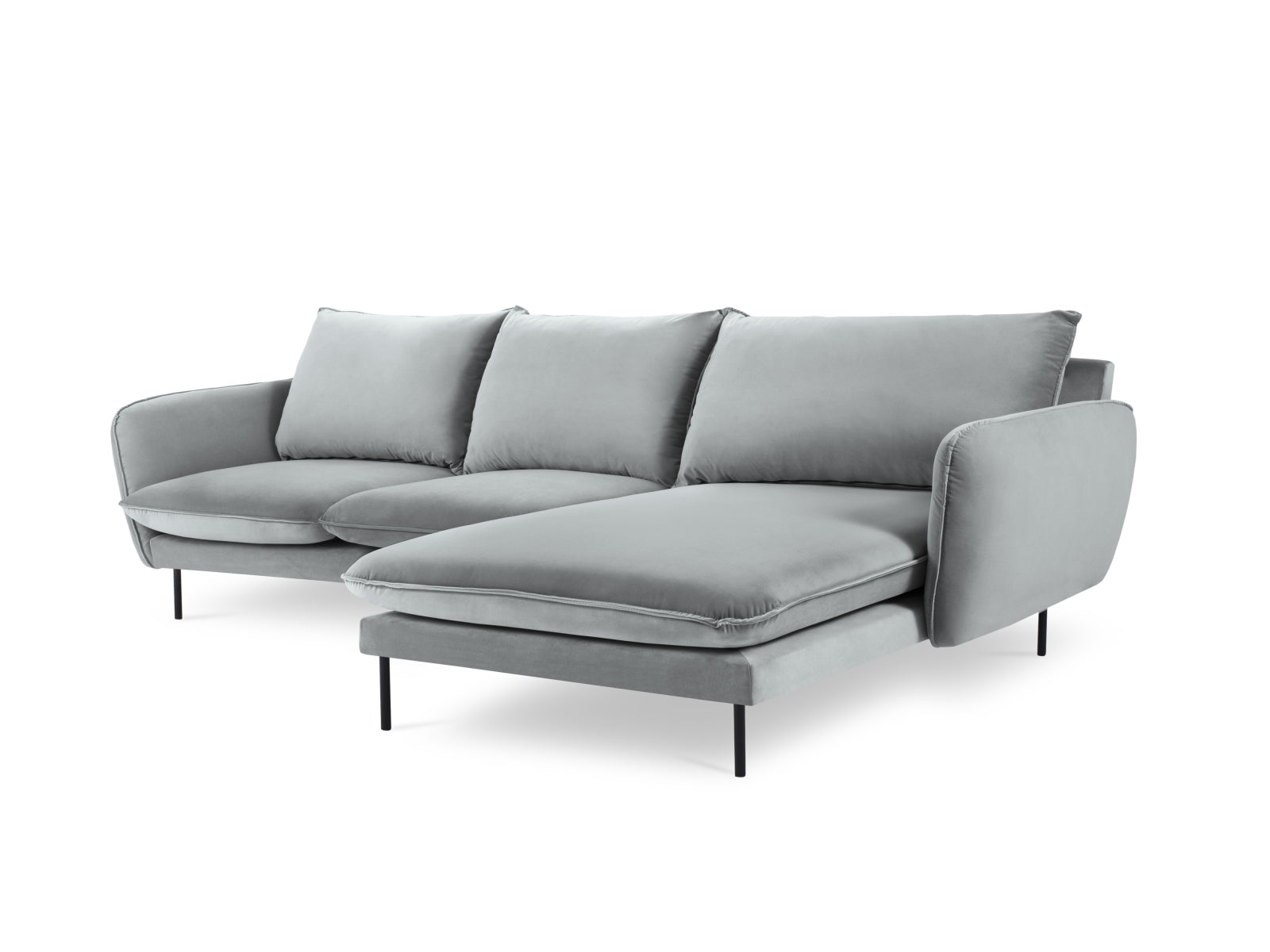 Stilvolles Vienna Velour Ecksofa rechts 5 Sitzer 170cm von Cosmopolitan Design. Luxuriöses Velour, großzügige Sitzfläche und vielseitige Farboptionen für Ihr Wohnzimmer.