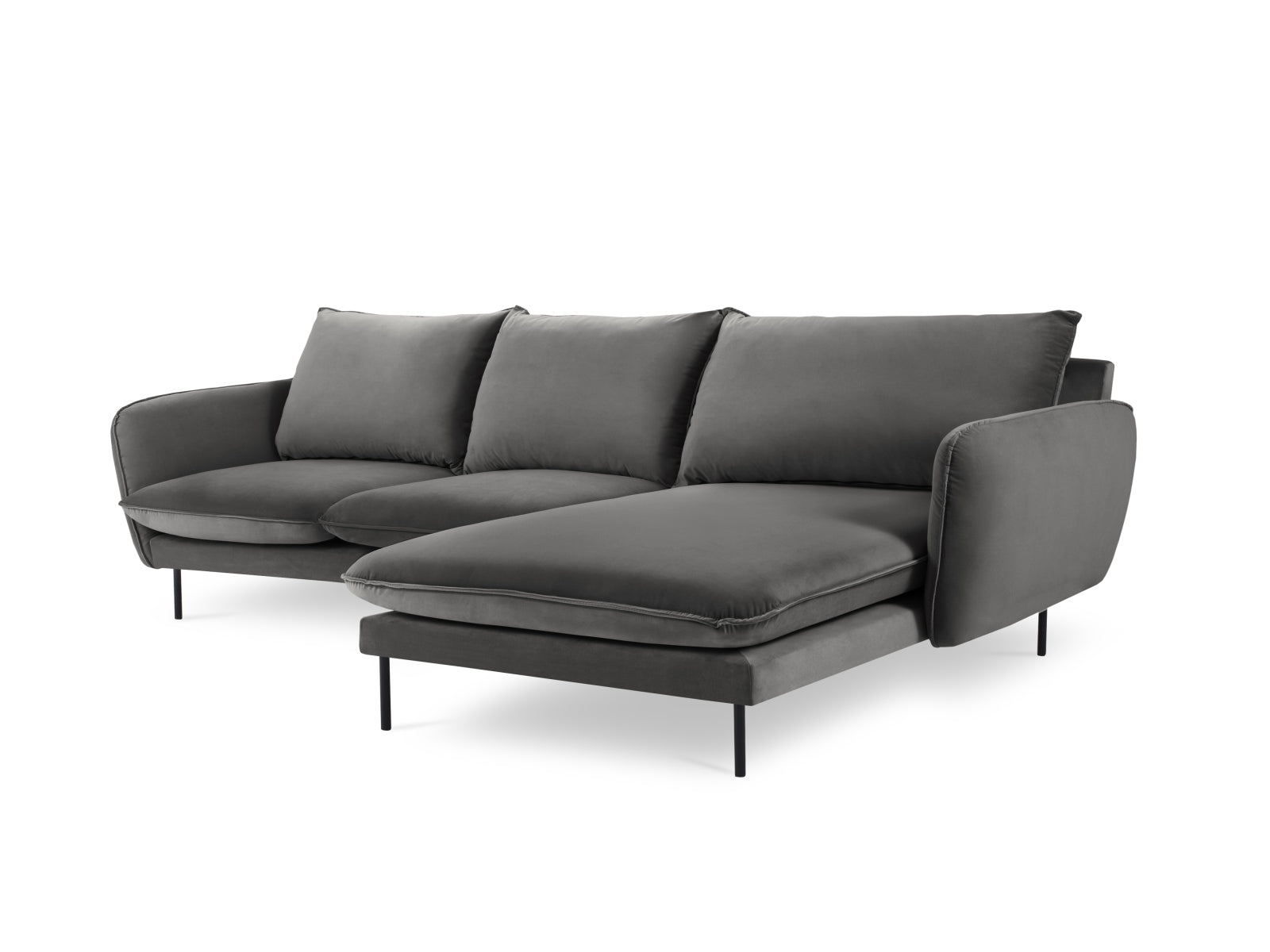Stilvolles Vienna Velour Ecksofa rechts 5 Sitzer 170cm von Cosmopolitan Design. Luxuriöses Velour, großzügige Sitzfläche und vielseitige Farboptionen für Ihr Wohnzimmer.