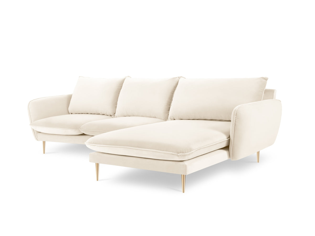 Vienna Velour Ecksofa rechts 5 Sitzer 170cm in Light Beige/Gold-Bluvel präsentiert im Onlineshop von KAQTU Design AG. Ecksofa rechts ist von Cosmopolitan Design