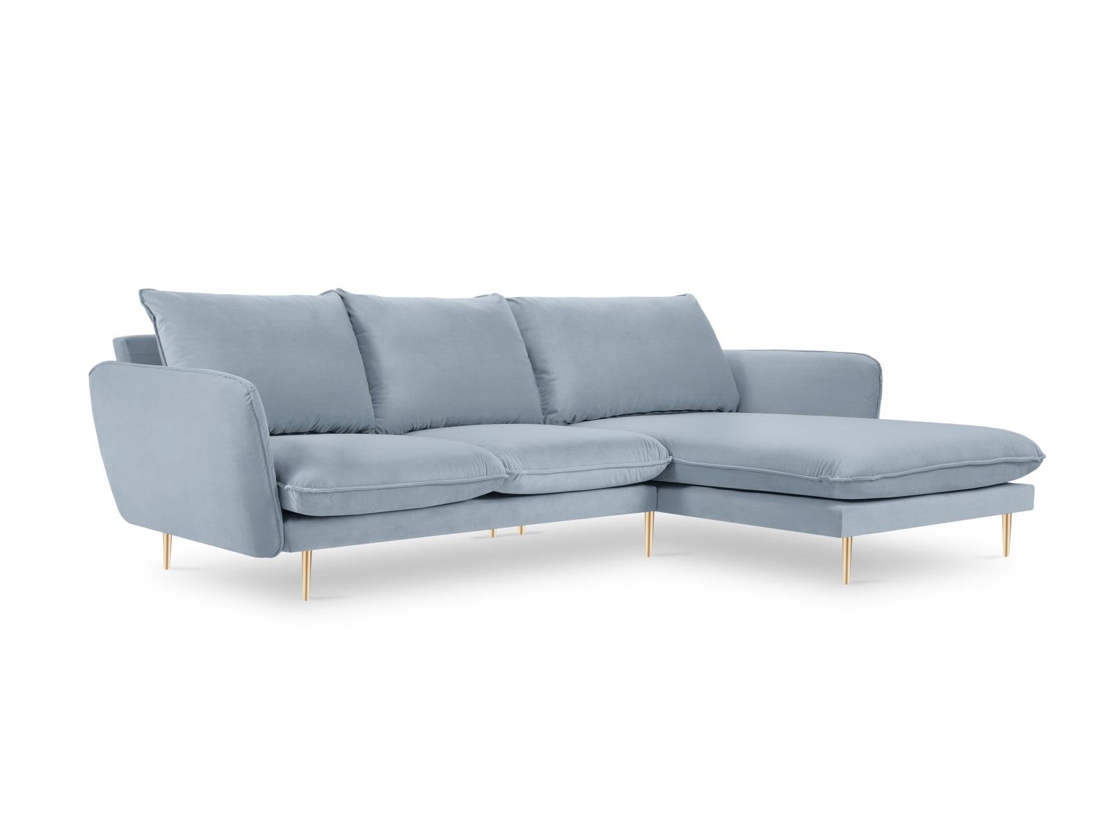 Vienna Velour Ecksofa rechts 5 Sitzer 170cm in Light Blue/Gold präsentiert im Onlineshop von KAQTU Design AG. Ecksofa rechts ist von Cosmopolitan Design