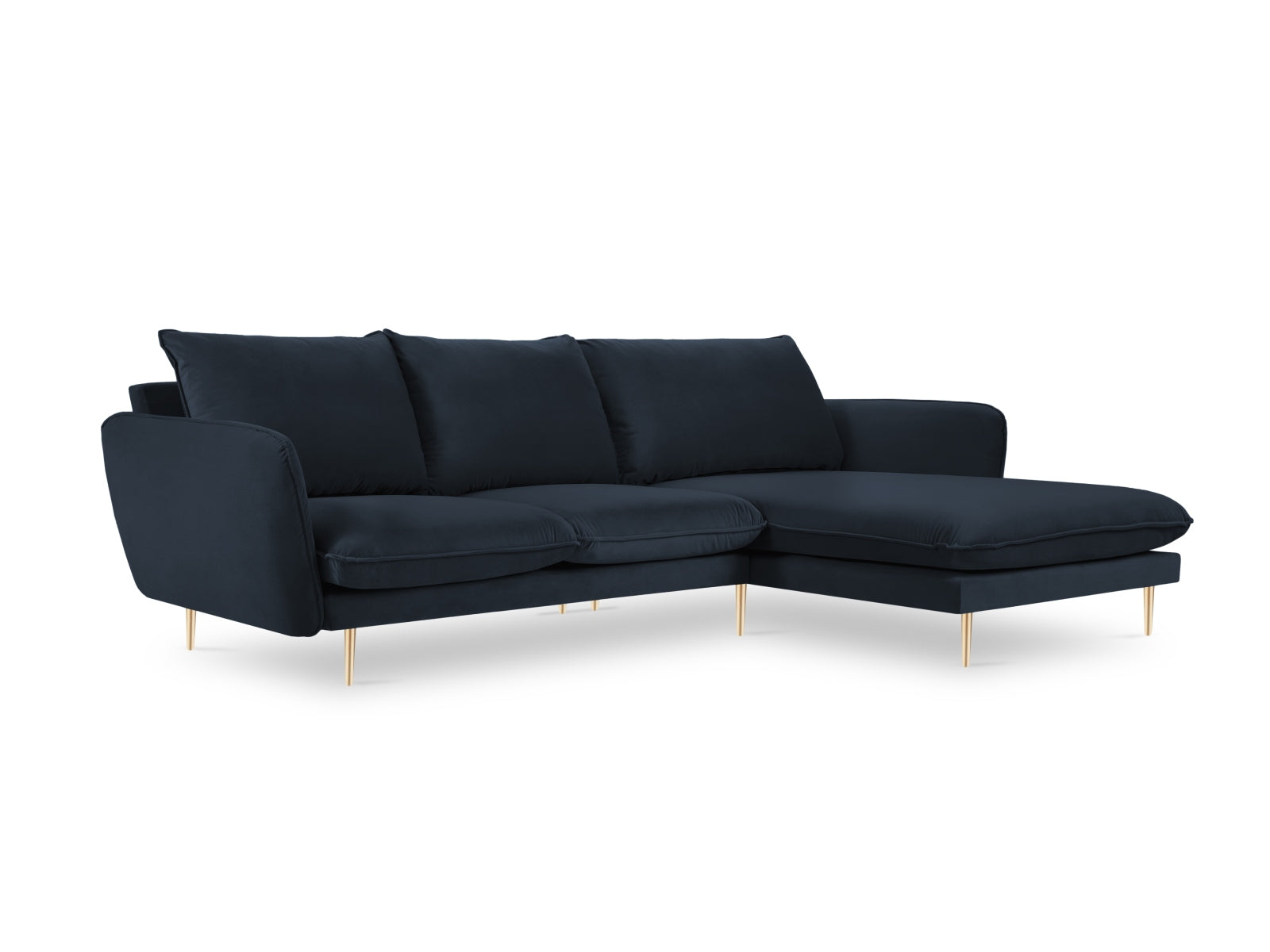 Vienna Velour Ecksofa rechts 5 Sitzer 170cm in Dark Blue/Gold präsentiert im Onlineshop von KAQTU Design AG. Ecksofa rechts ist von Cosmopolitan Design