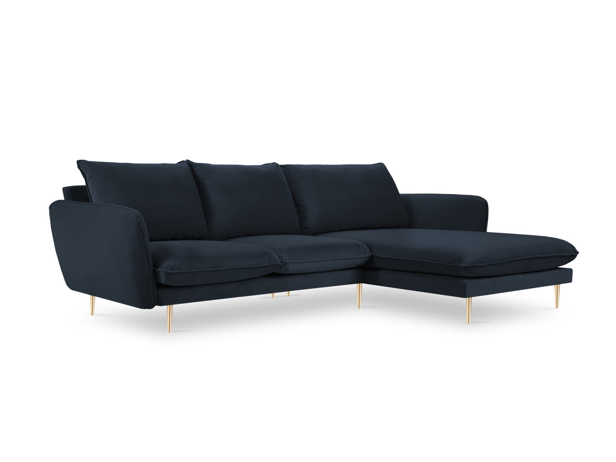 Vienna Velour Ecksofa rechts 5 Sitzer 170cm in Dark Blue/Gold-Bluvel präsentiert im Onlineshop von KAQTU Design AG. Ecksofa rechts ist von Cosmopolitan Design