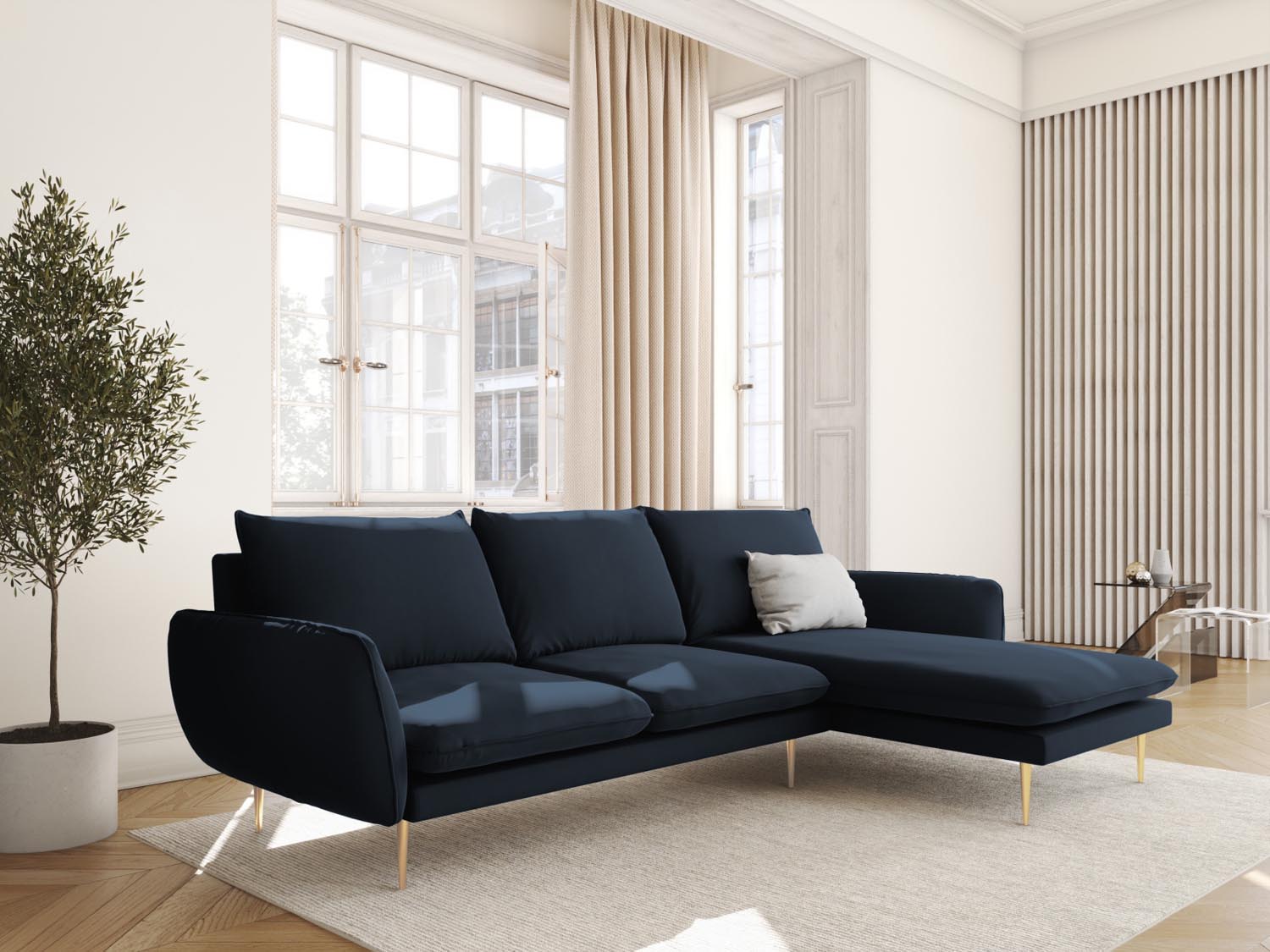 Elegantes Vienna Velour Ecksofa rechts 5 Sitzer 170cm von Cosmopolitan Design. Hochwertiges Velour, stilvolles Design und optimaler Komfort für Ihr Wohnzimmer.