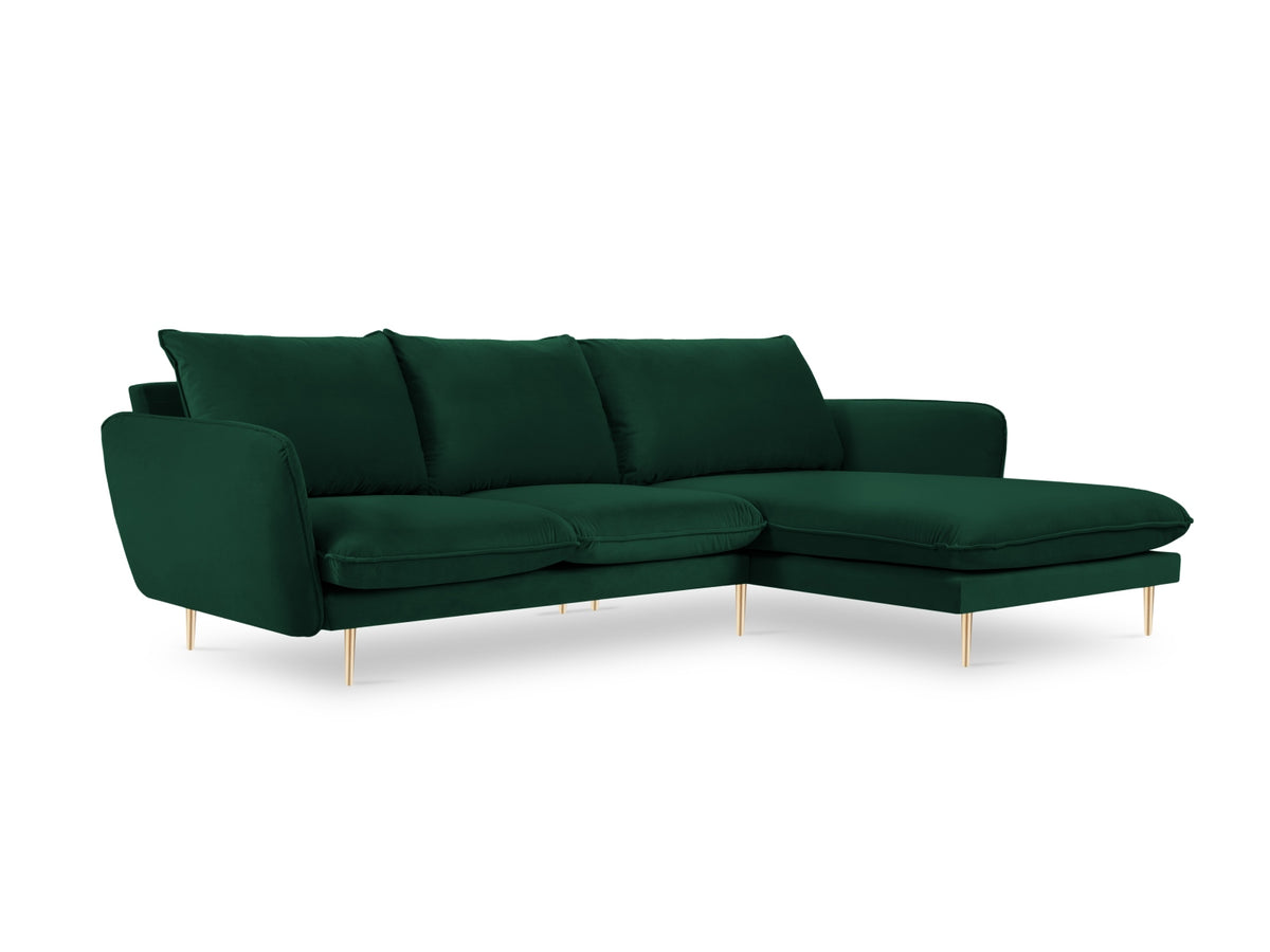Vienna Velour Ecksofa rechts 5 Sitzer 170cm in Bottle Green/Gold-Bluvel präsentiert im Onlineshop von KAQTU Design AG. Ecksofa rechts ist von Cosmopolitan Design