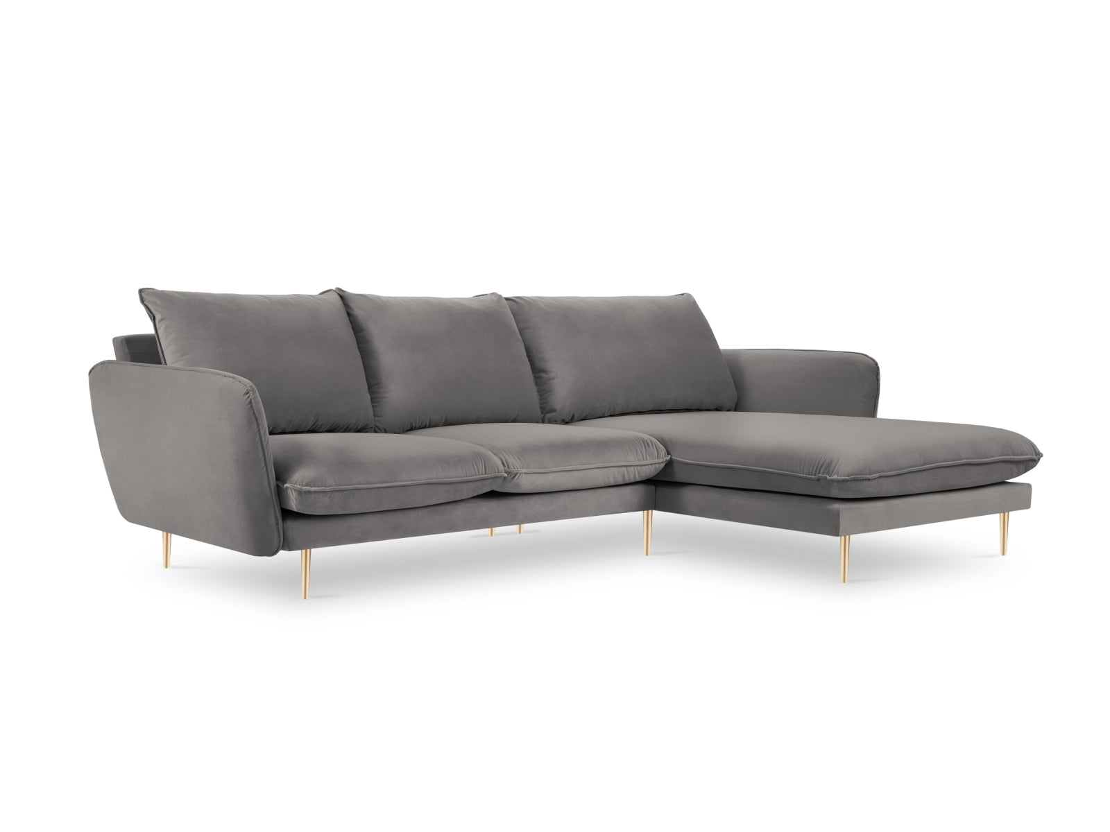 Vienna Velour Ecksofa rechts 5 Sitzer 170cm in Light Grey/Gold präsentiert im Onlineshop von KAQTU Design AG. Ecksofa rechts ist von Cosmopolitan Design