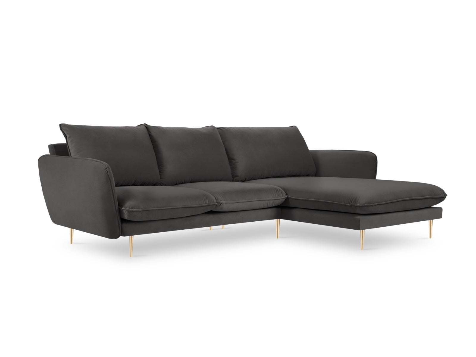 Vienna Velour Ecksofa rechts 5 Sitzer 170cm in Dark Grey/Gold präsentiert im Onlineshop von KAQTU Design AG. Ecksofa rechts ist von Cosmopolitan Design