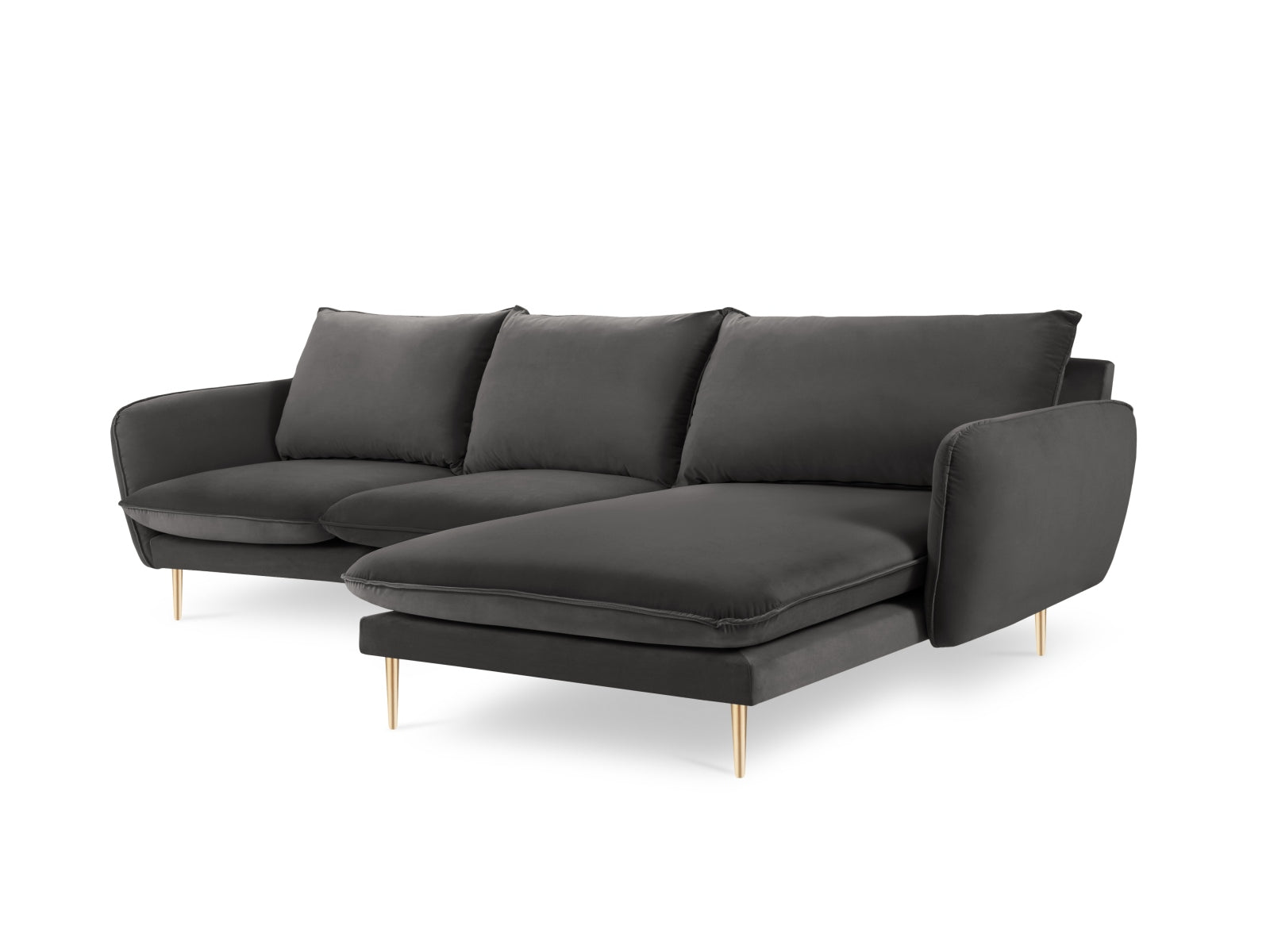 Stilvolles Vienna Velour Ecksofa rechts 5 Sitzer 170cm von Cosmopolitan Design. Luxuriöses Velour, großzügige Sitzfläche und vielseitige Farboptionen für Ihr Zuhause.