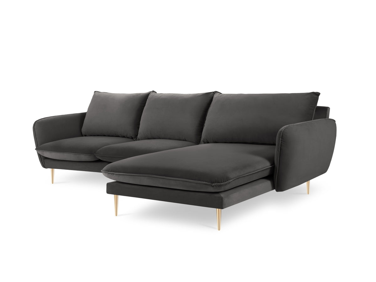 Vienna Velour Ecksofa rechts 5 Sitzer 170cm in Dark Grey/Gold-Bluvel präsentiert im Onlineshop von KAQTU Design AG. Ecksofa rechts ist von Cosmopolitan Design
