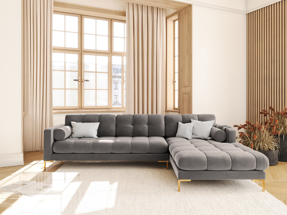 Ecksofa rechts Bali von Cosmopolitan Design mit Récamière, Stoffbezug und Metallbeinen