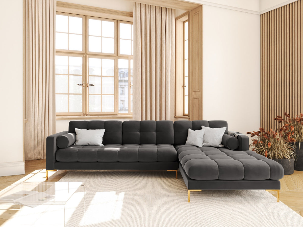 Ecksofa rechts Bali von Cosmopolitan Design mit Récamière, Stoffbezug und Metallbeinen