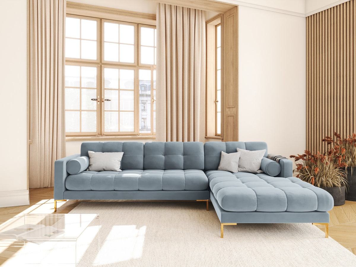 Ecksofa rechts Bali von Cosmopolitan Design mit Récamière, Stoffbezug und Metallbeinen