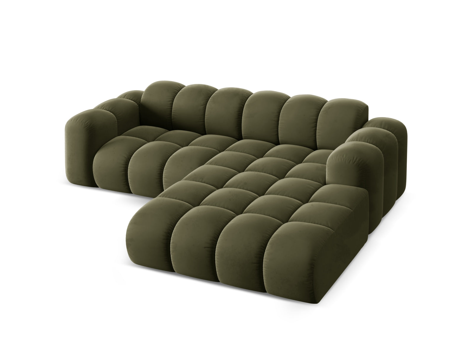 Elegantes 3-Sitzer Ecksofa Treno in trendigem Green-Bluvel, ideal für ein modernes Wohnambiente und entspannte Stunden.