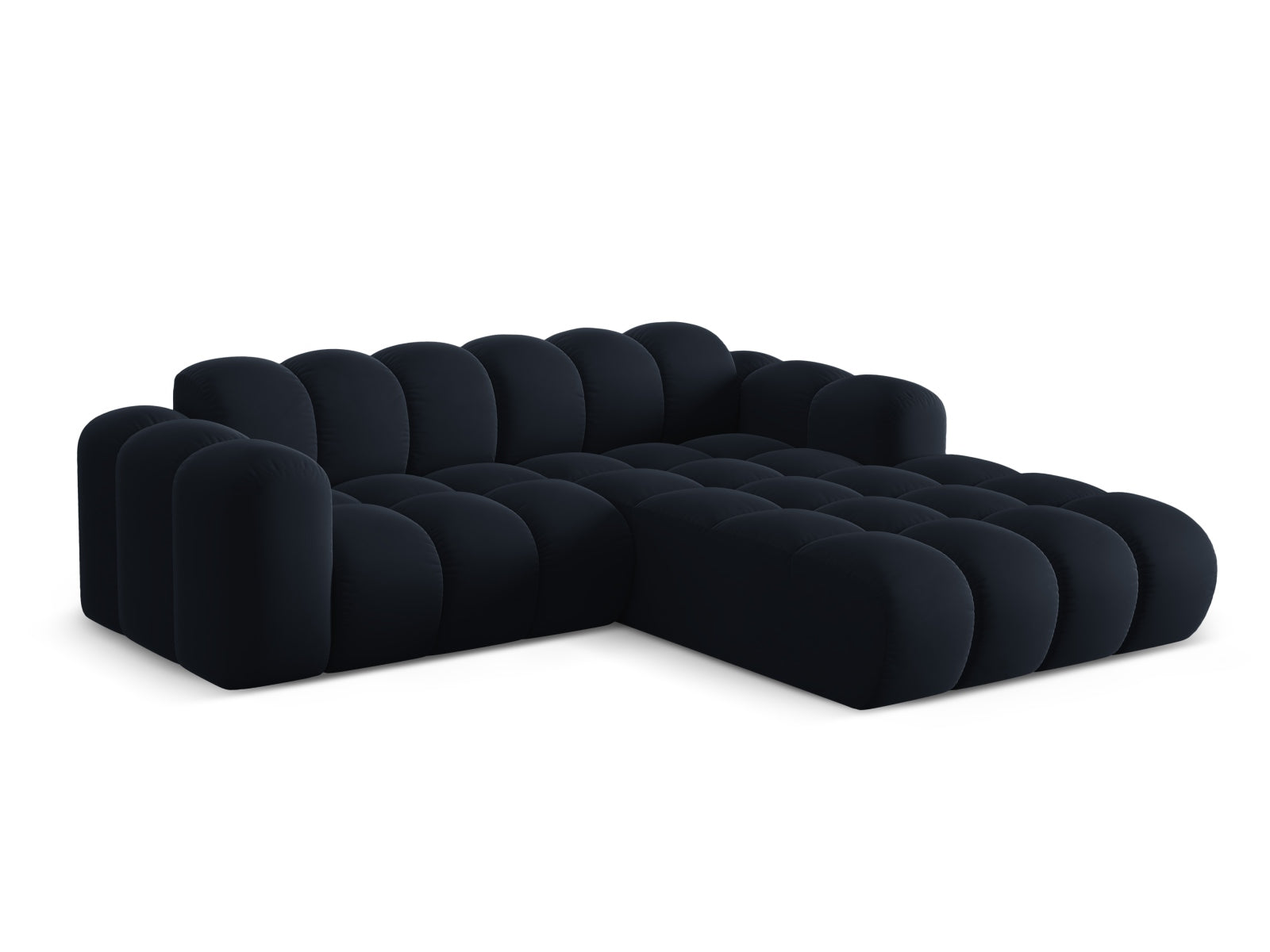 Elegantes 3-Sitzer Ecksofa Treno in Dunkelblau, ideal für stilvolle Wohnräume, erhältlich bei KAQTU Design AG.