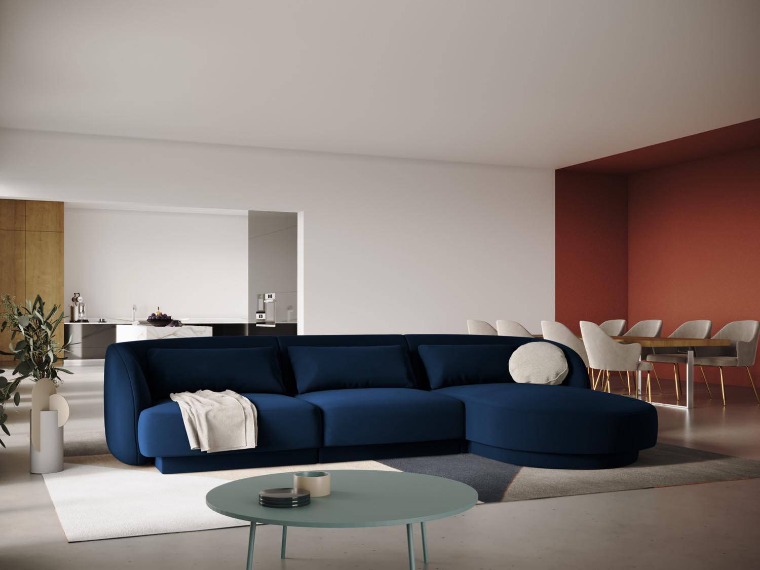 Tulum Velour Ecksofa rechts 4 Sitzer 156cm in Royal Blue präsentiert im Onlineshop von KAQTU Design AG. Ecksofa rechts ist von Cosmopolitan Design