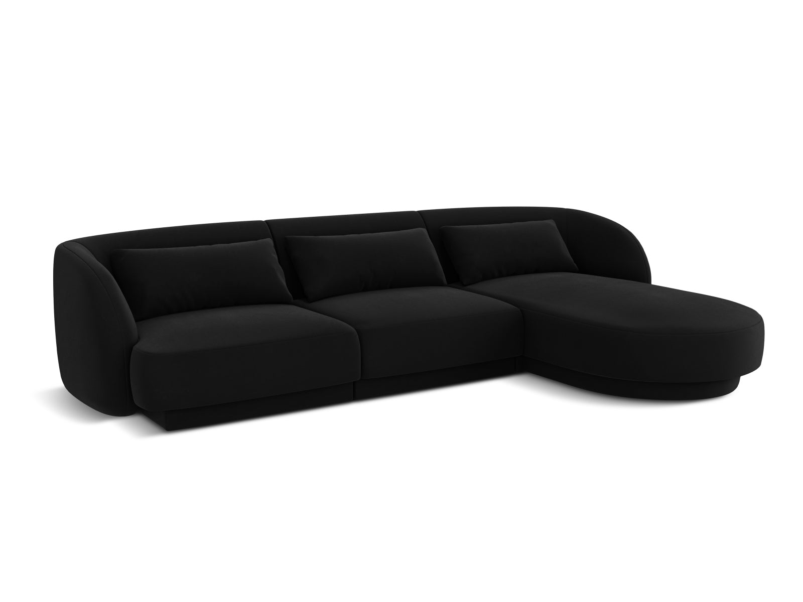 Schickes Tulum Velour Ecksofa in Schwarz-Bluvel, 4-Sitzer, 156 cm, ideal für stilvolle Wohnräume und gemütliche Abende.
