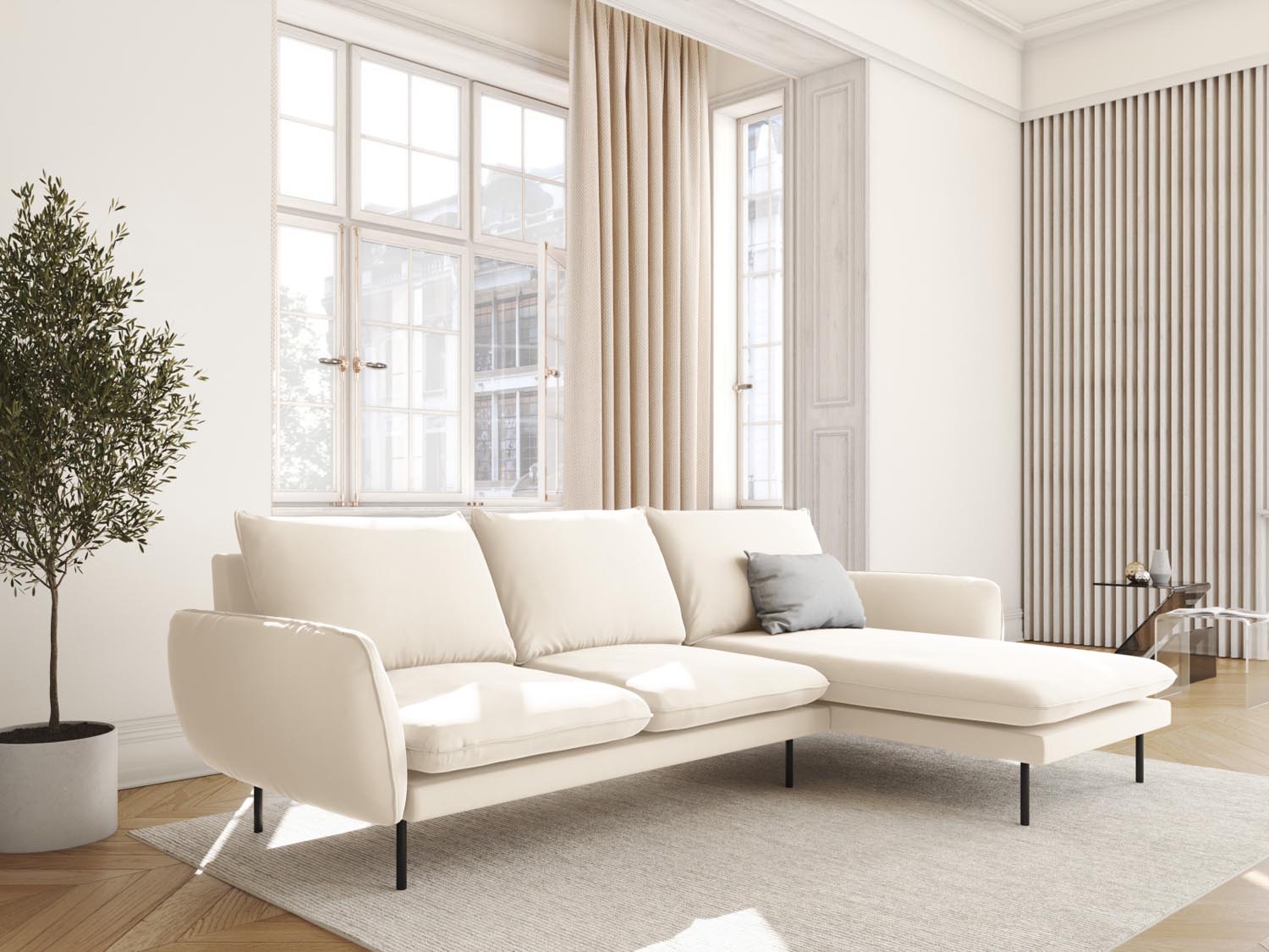 Elegantes Vienna Velour Ecksofa rechts 5 Sitzer 170cm von Cosmopolitan Design. Hochwertiges Velour, stilvolles Design und optimaler Komfort für Ihr Zuhause.