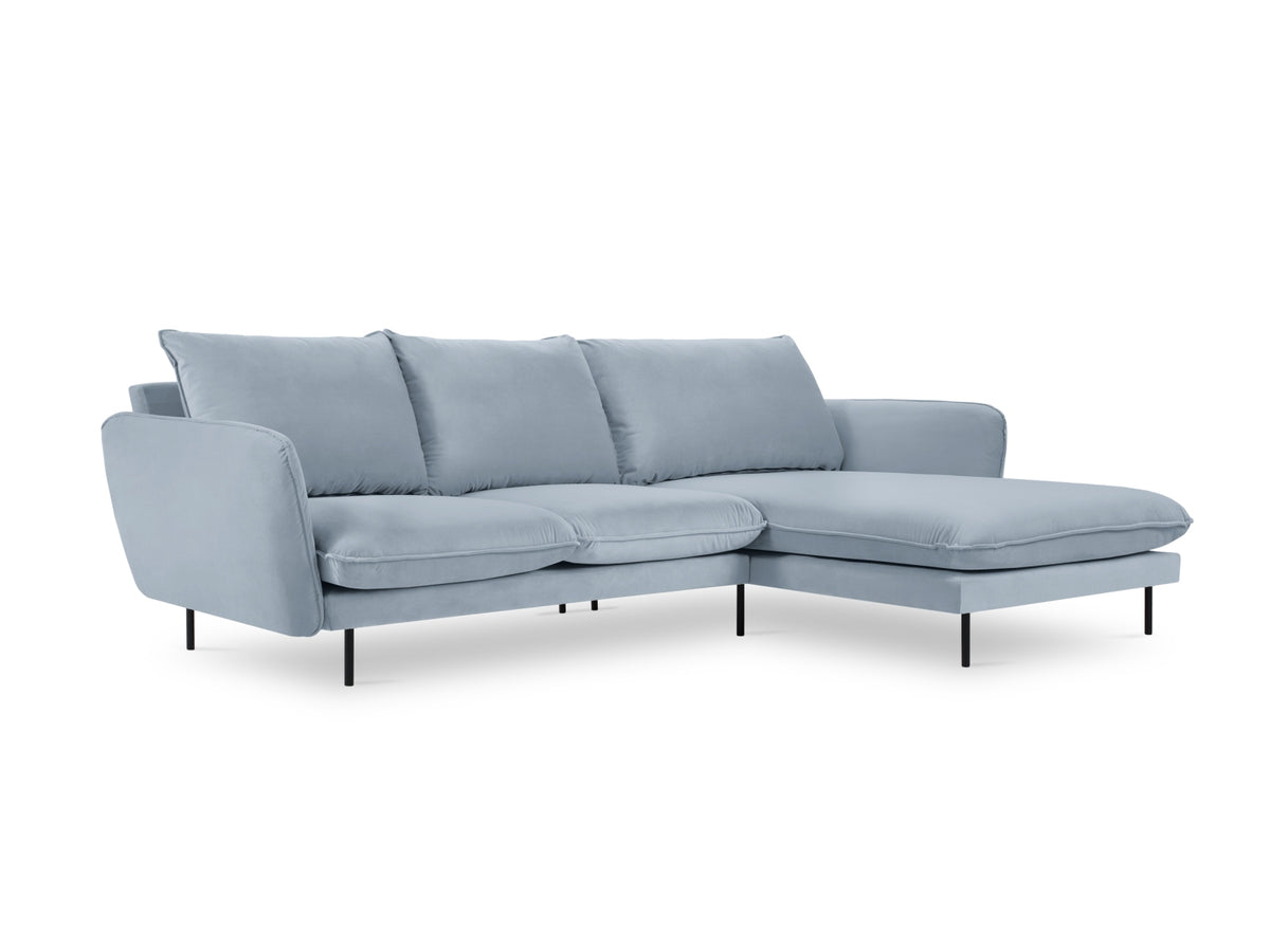 Vienna Velour Ecksofa rechts 5 Sitzer 170cm in Light Blue/Schwarz-Bluvel präsentiert im Onlineshop von KAQTU Design AG. Ecksofa rechts ist von Cosmopolitan Design