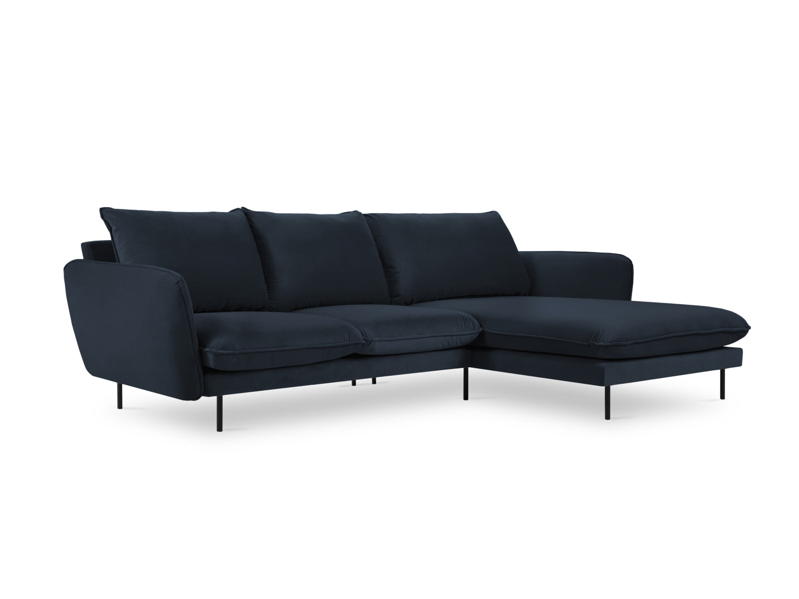 Vienna Velour Ecksofa rechts 5 Sitzer 170cm in Dark Blue/Schwarz präsentiert im Onlineshop von KAQTU Design AG. Ecksofa rechts ist von Cosmopolitan Design