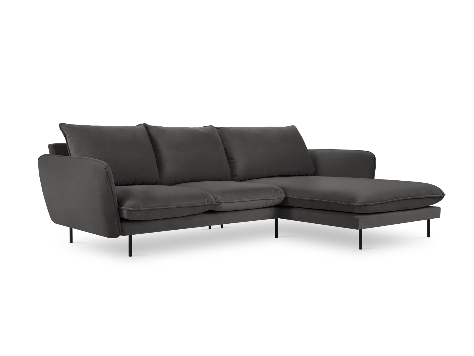 Elegantes Vienna Velour Ecksofa rechts 5 Sitzer 170cm von Cosmopolitan Design. Hochwertiges Velour, optimaler Komfort und zahlreiche Farben für Ihr Zuhause.