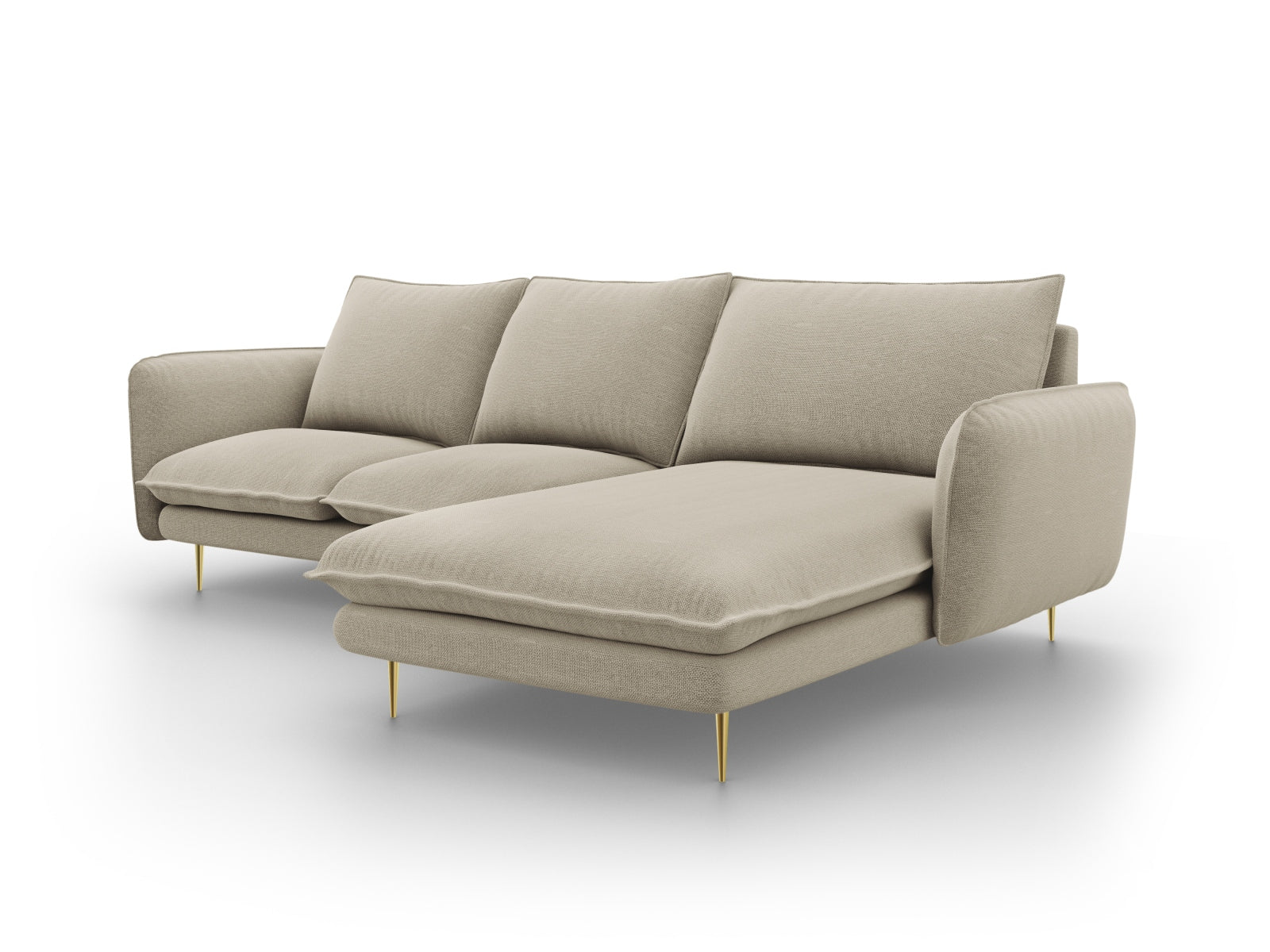Beige-goldenes Vienna Ecksofa, 5-Sitzer, rechte Ausführung, perfektes Möbelstück für moderne und elegante Wohnräume von Cosmopolitan Design.