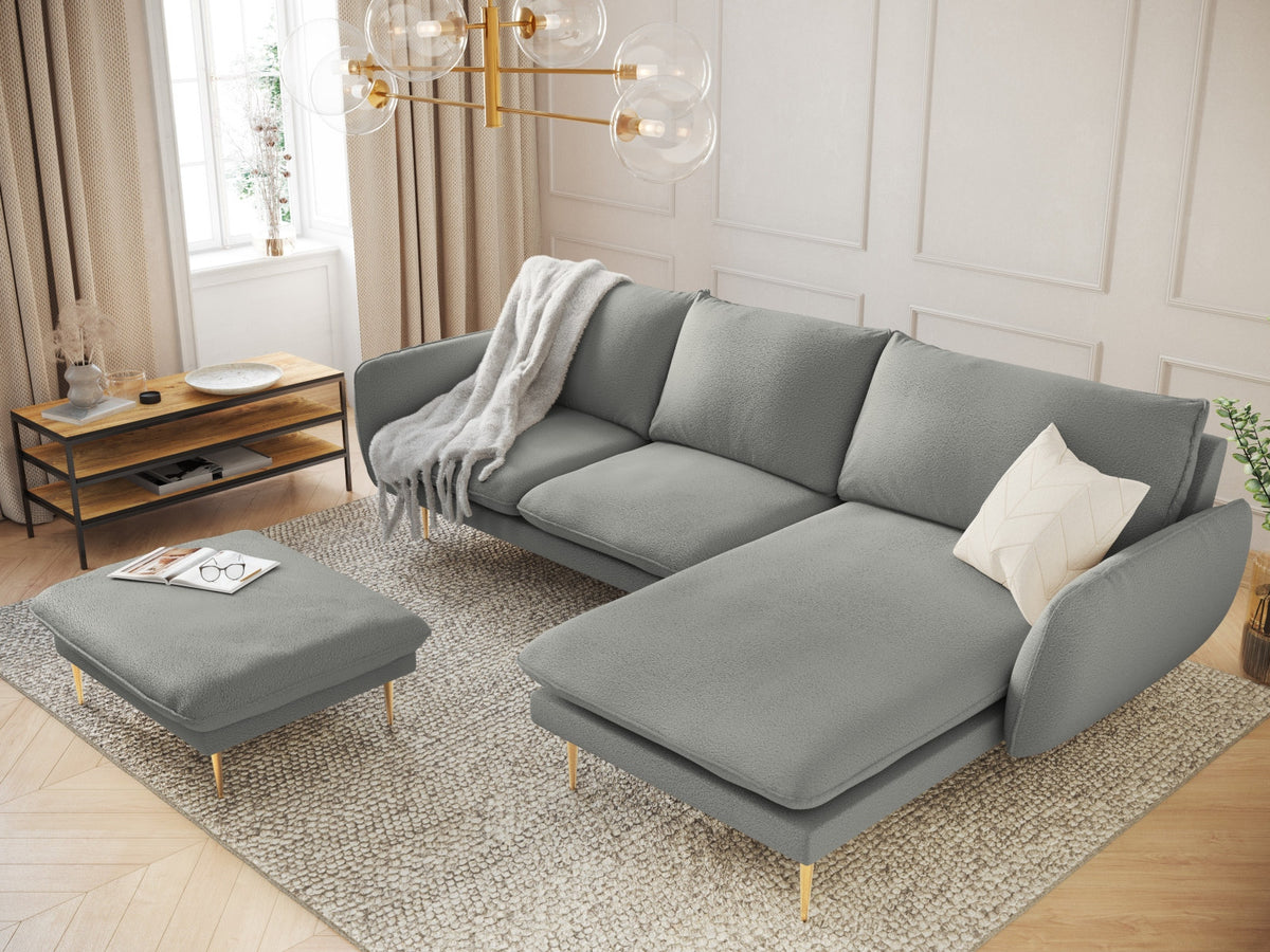 Vienna Boucle Ecksofa rechts 5 Sitzer 170cm in Grey/Gold-Ascot präsentiert im Onlineshop von KAQTU Design AG. L-Sofa rechts ist von Cosmopolitan Design