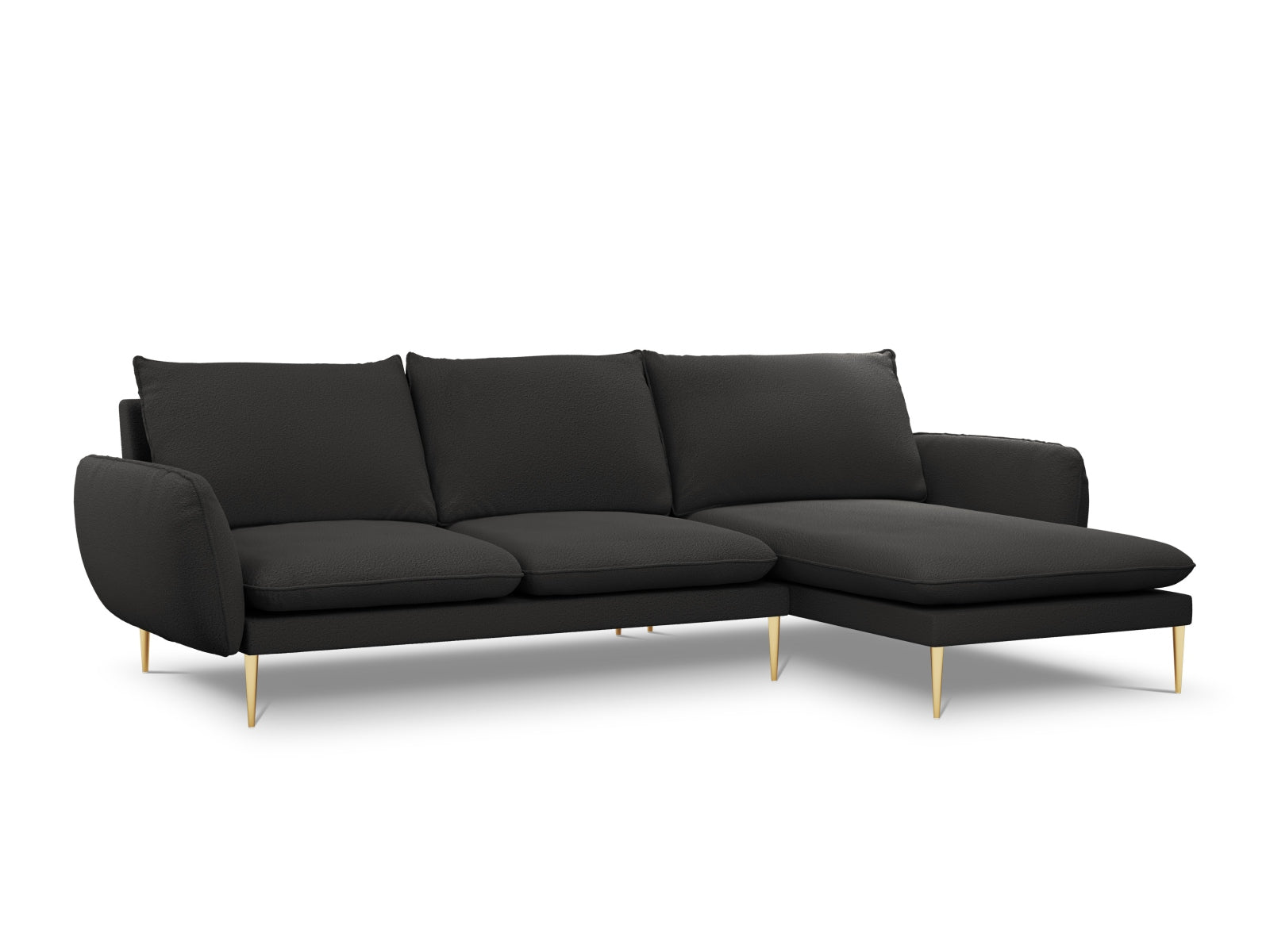 Vienna Boucle Ecksofa rechts 5 Sitzer 170cm in Black/Gold-Ascot präsentiert im Onlineshop von KAQTU Design AG. L-Sofa rechts ist von Cosmopolitan Design