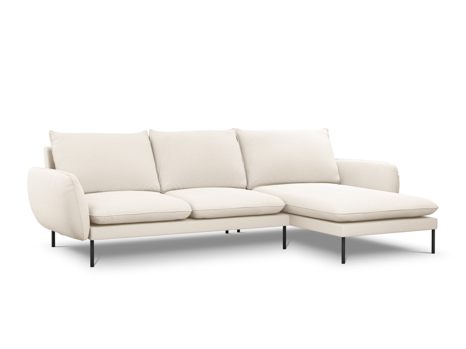 Vienna Boucle Ecksofa rechts 5 Sitzer 170cm in Beige/Schwarz-Ascot präsentiert im Onlineshop von KAQTU Design AG. L-Sofa rechts ist von Cosmopolitan Design