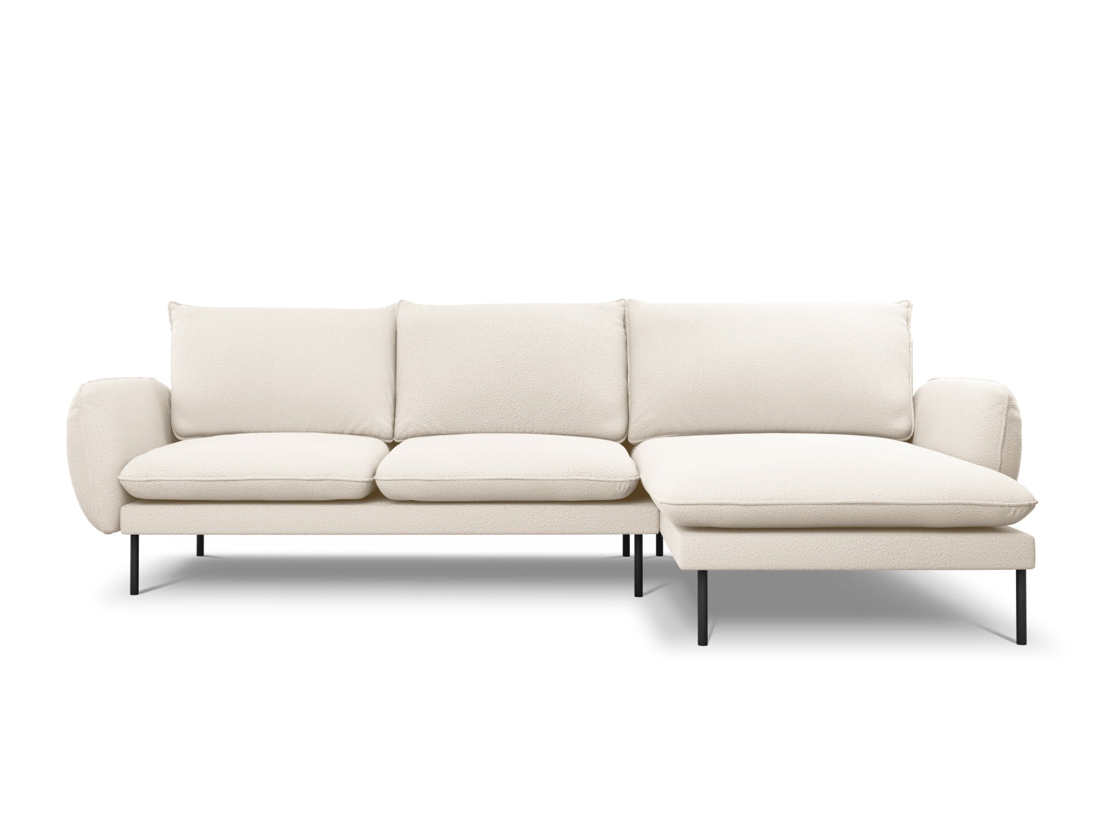 Beige und schwarzes Vienna Boucle Ecksofa, 5-Sitzer, rechte Ecke, perfekt für moderne Wohnzimmer, von Cosmopolitan Design.
