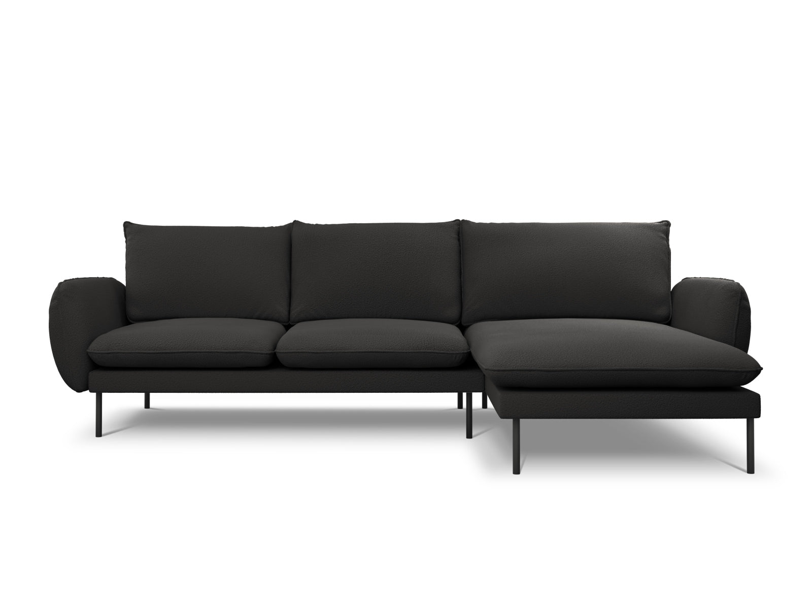 Modernes 5-Sitzer Ecksofa Vienna Boucle in Schwarz, perfekt für gemütliche Wohnzimmer, erhältlich bei Cosmopolitan Design.