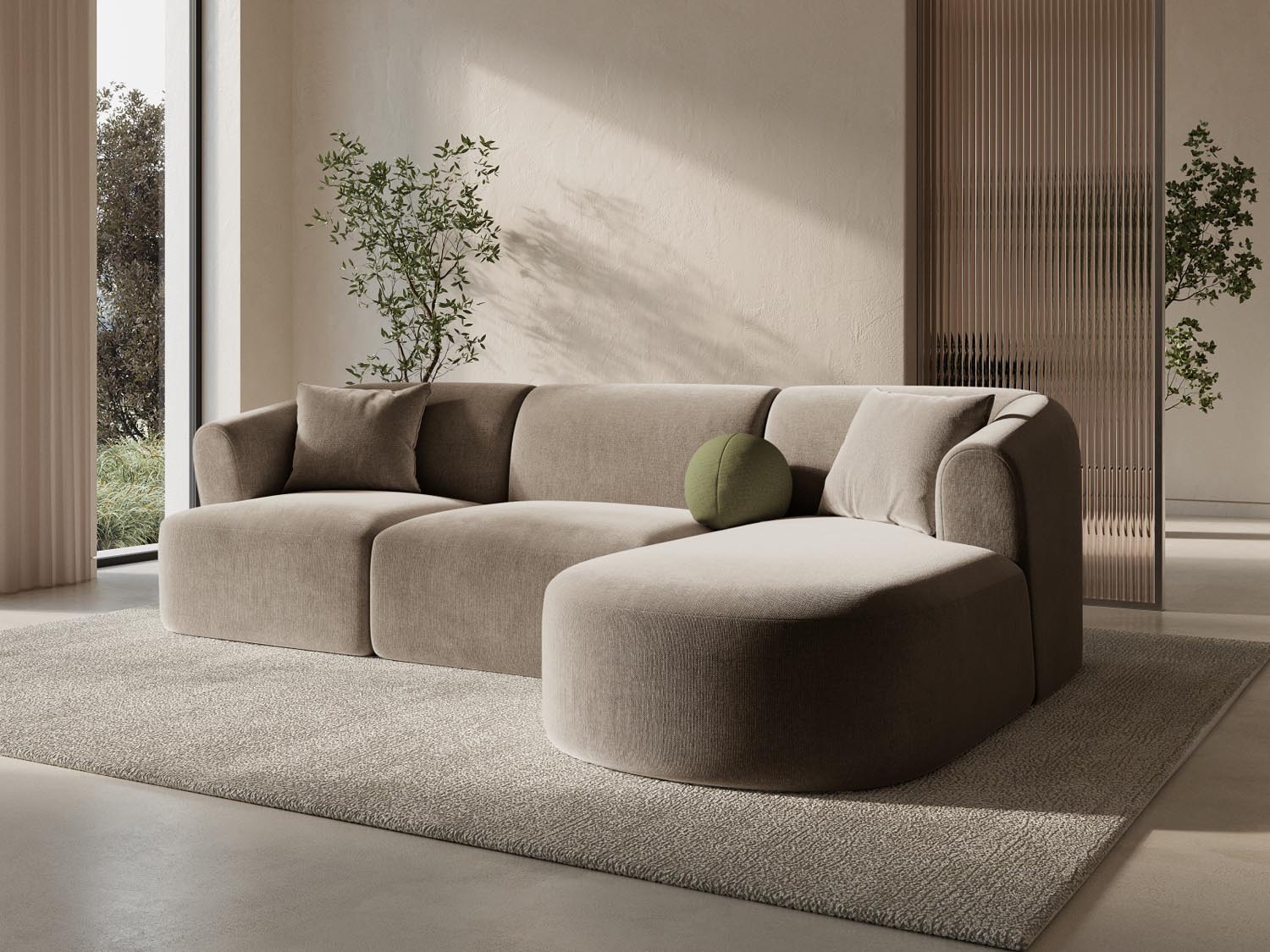 Entdecken Sie das stilvolle Campi Velour Modular Ecksofa rechts 4 Sitzer von Cosmopolitan Design – perfekt für Ihr modernes Wohnzimmer, flexibel und bequem.